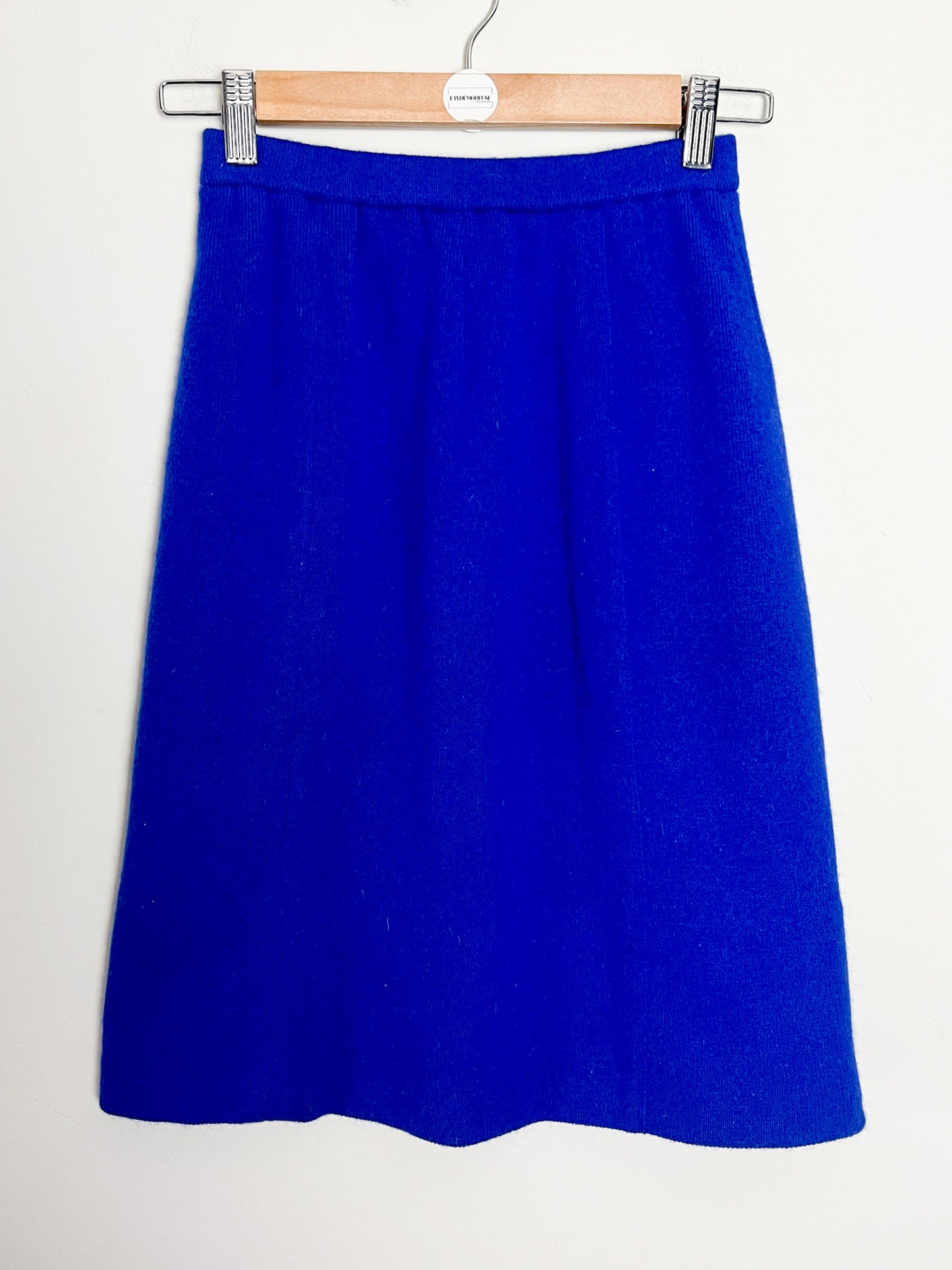 Jupe Droite Laine & Angora Bleu Klein - Taille Élastiquée - Rétro Chic T. XS/S
