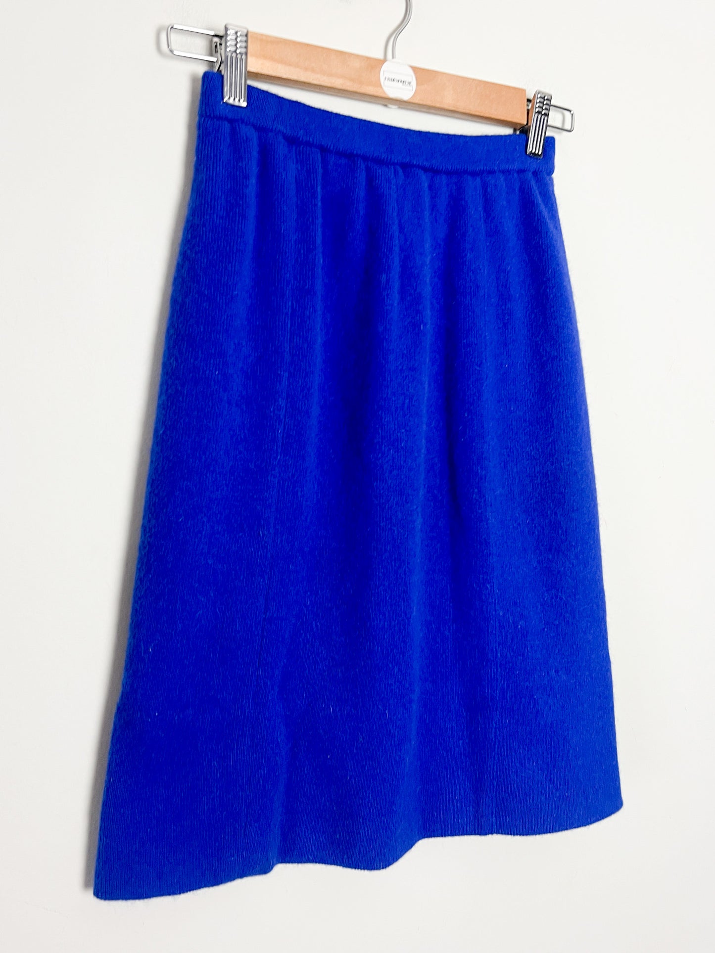 Jupe Droite Laine & Angora Bleu Klein - Taille Élastiquée - Rétro Chic T. XS/S