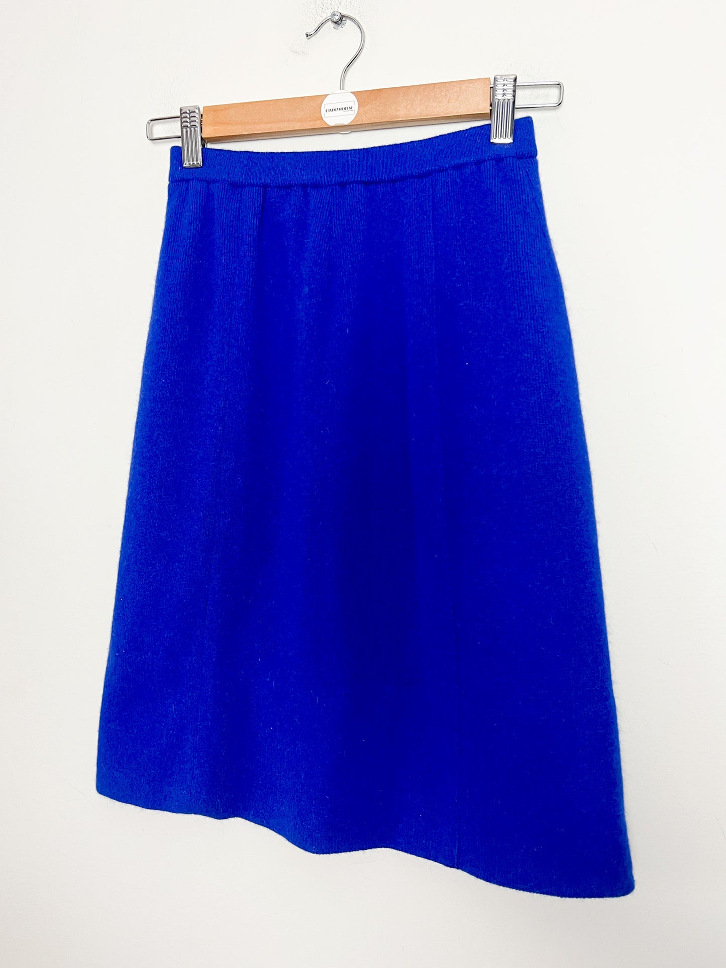 Jupe Droite Laine & Angora Bleu Klein - Taille Élastiquée - Rétro Chic T. XS/S
