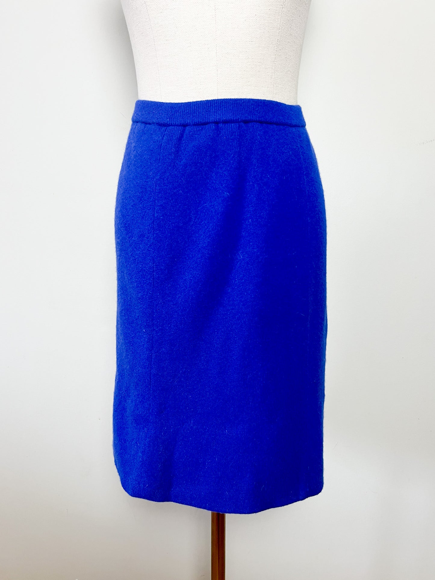 Jupe Droite Laine & Angora Bleu Klein - Taille Élastiquée - Rétro Chic T. XS/S