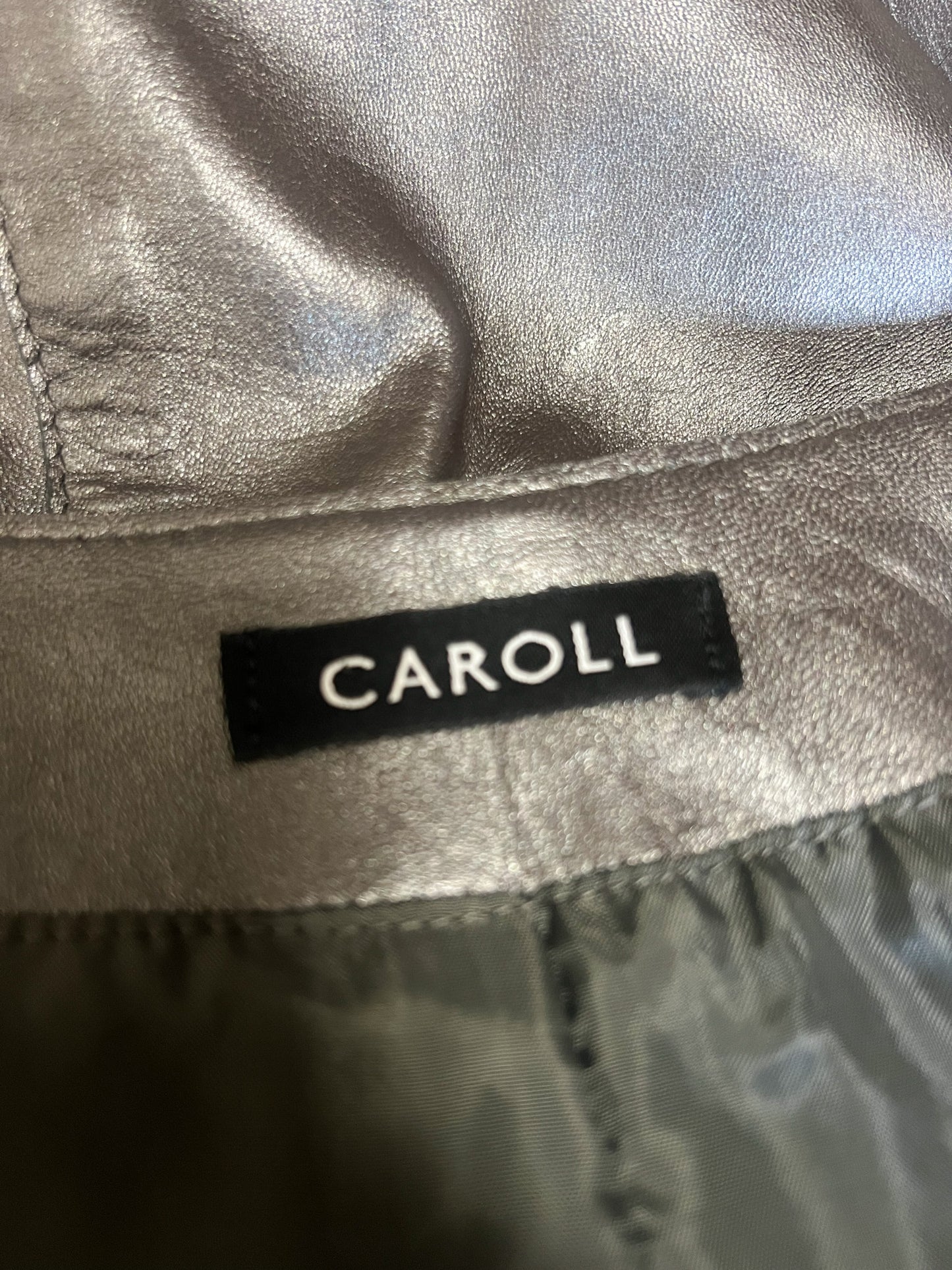 Veste Longue sans Manches - 100% Cuir d'Agneau Gris Argenté - Caroll T36/38