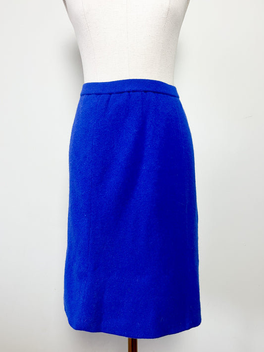 Jupe Droite Laine & Angora Bleu Klein - Taille Élastiquée - Rétro Chic T. XS/S