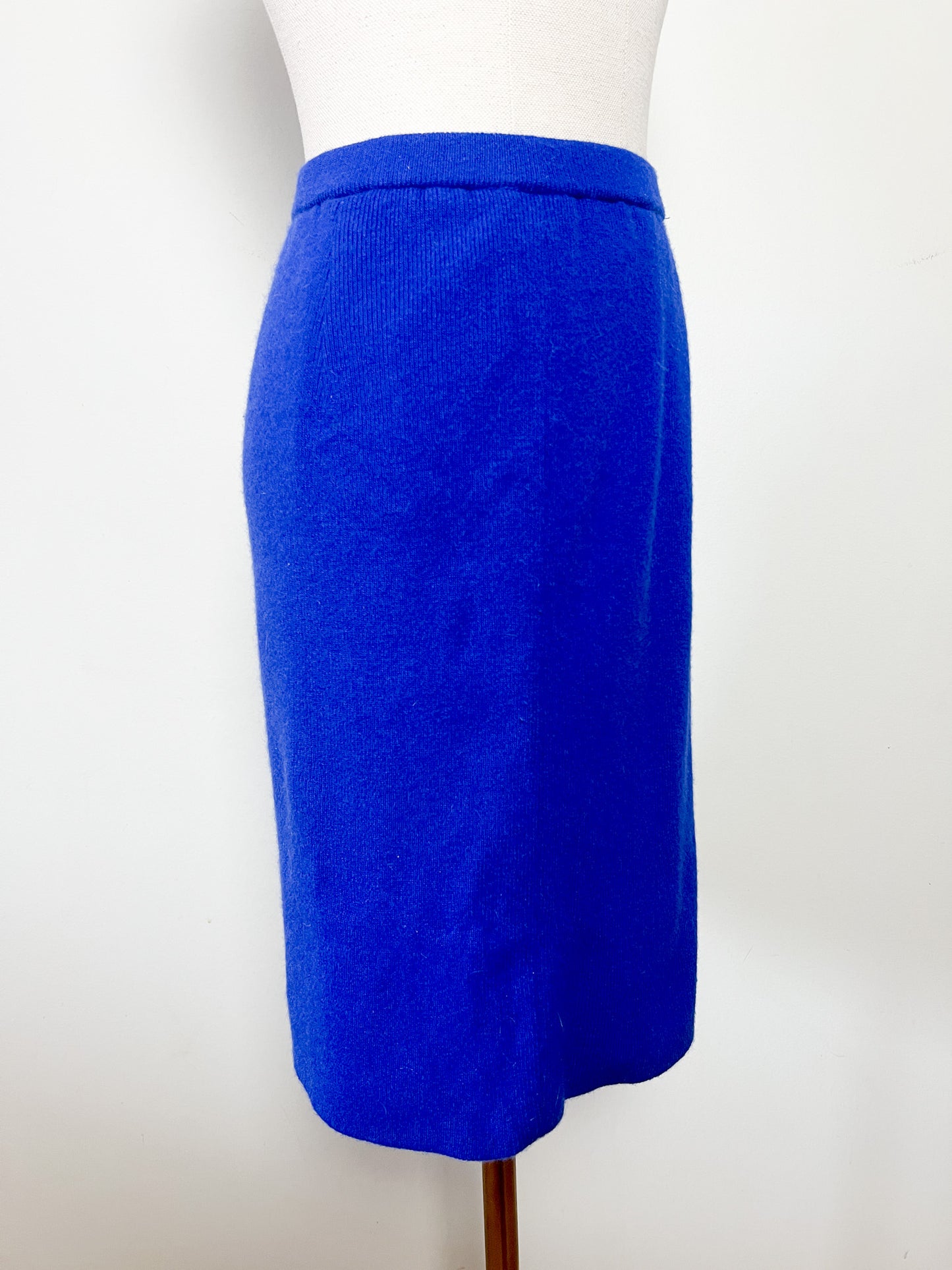 Jupe Droite Laine & Angora Bleu Klein - Taille Élastiquée - Rétro Chic T. XS/S