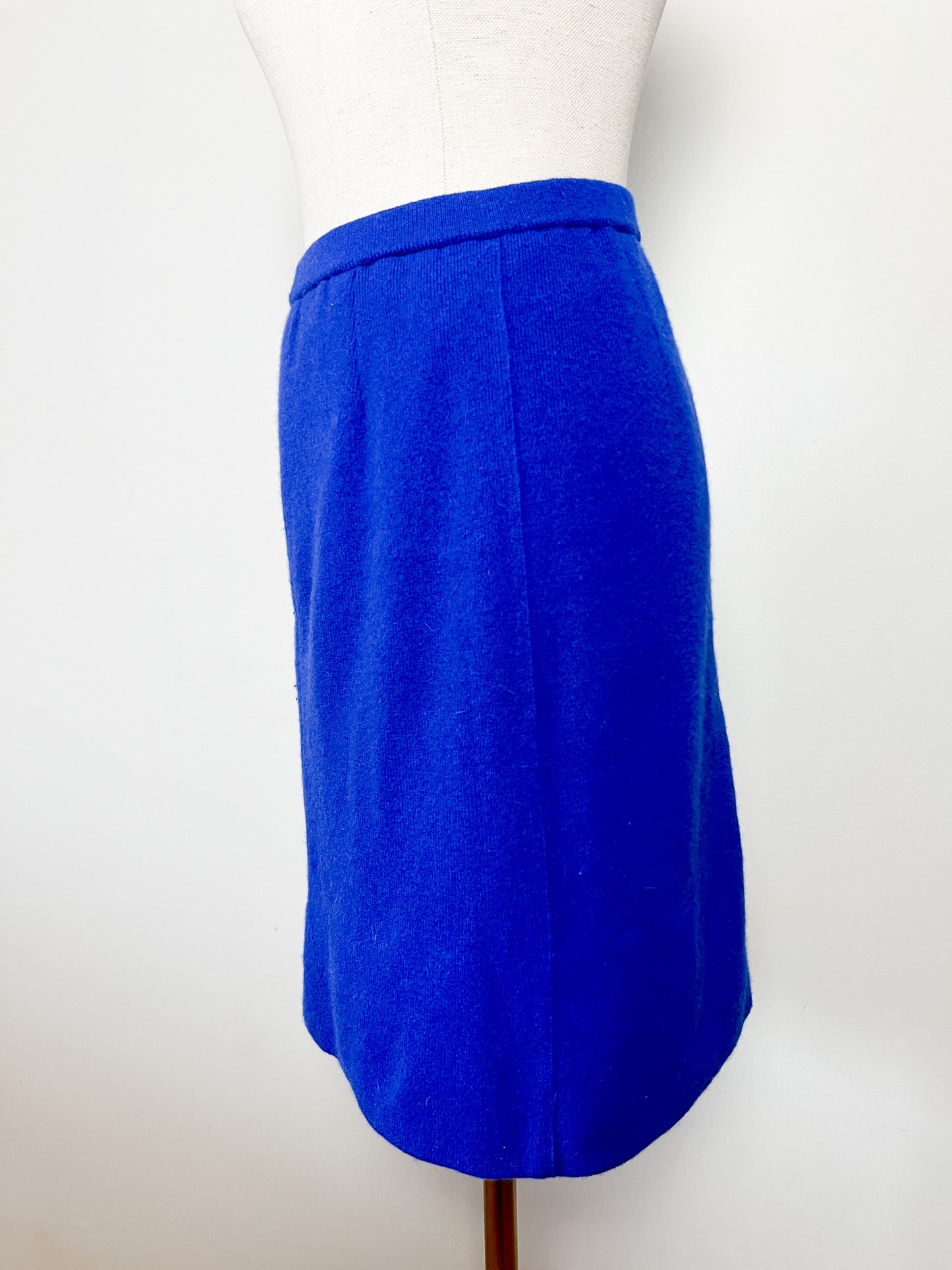 Jupe Droite Laine & Angora Bleu Klein - Taille Élastiquée - Rétro Chic T. XS/S