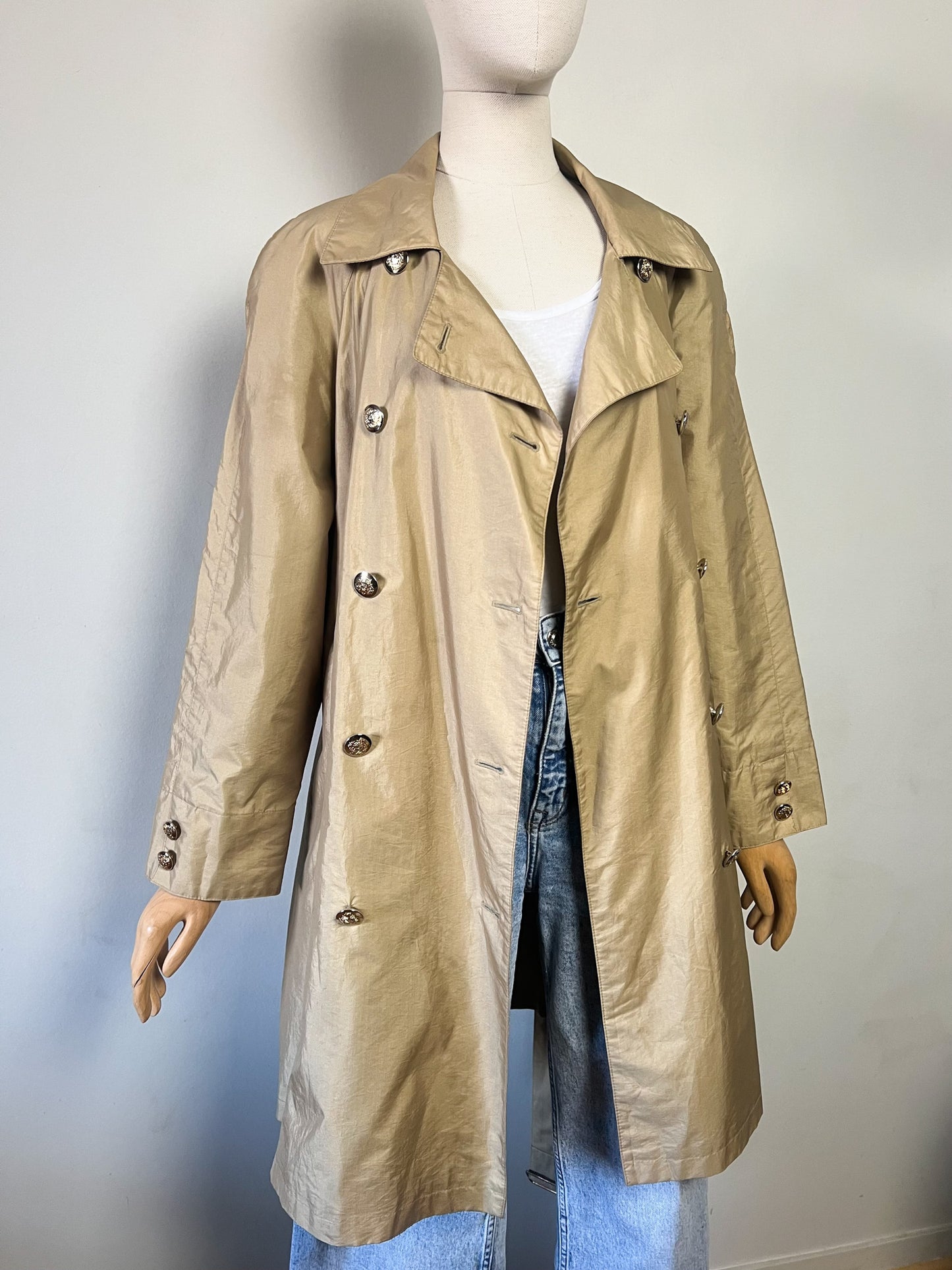 Trench Imperméable Vintage Années 80 90 Bronze Moiré - New Fast - Boutons Dorés - T. 38