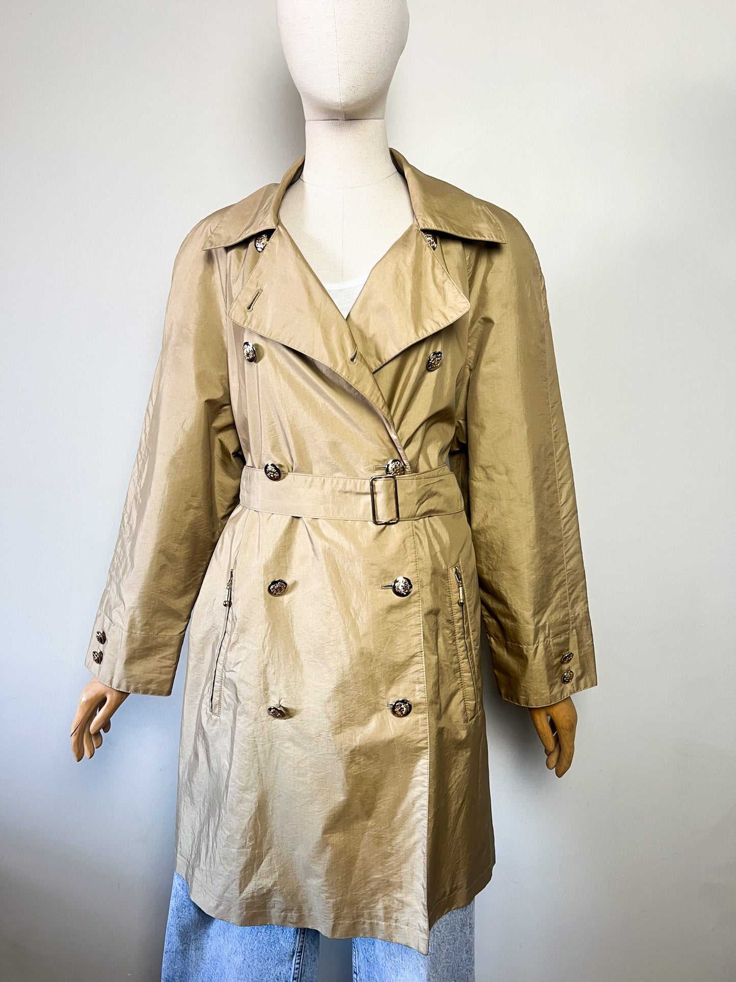 Trench Imperméable Vintage Années 80 90 Bronze Moiré - New Fast - Boutons Dorés - T. 38