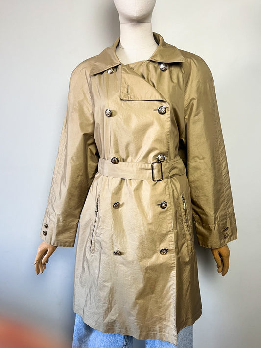 Trench Imperméable Vintage Années 80 90 Bronze Moiré - New Fast - Boutons Dorés - T. 38