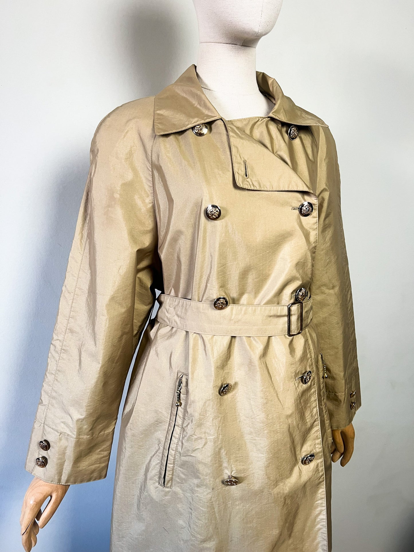 Trench Imperméable Vintage Années 80 90 Bronze Moiré - New Fast - Boutons Dorés - T. 38
