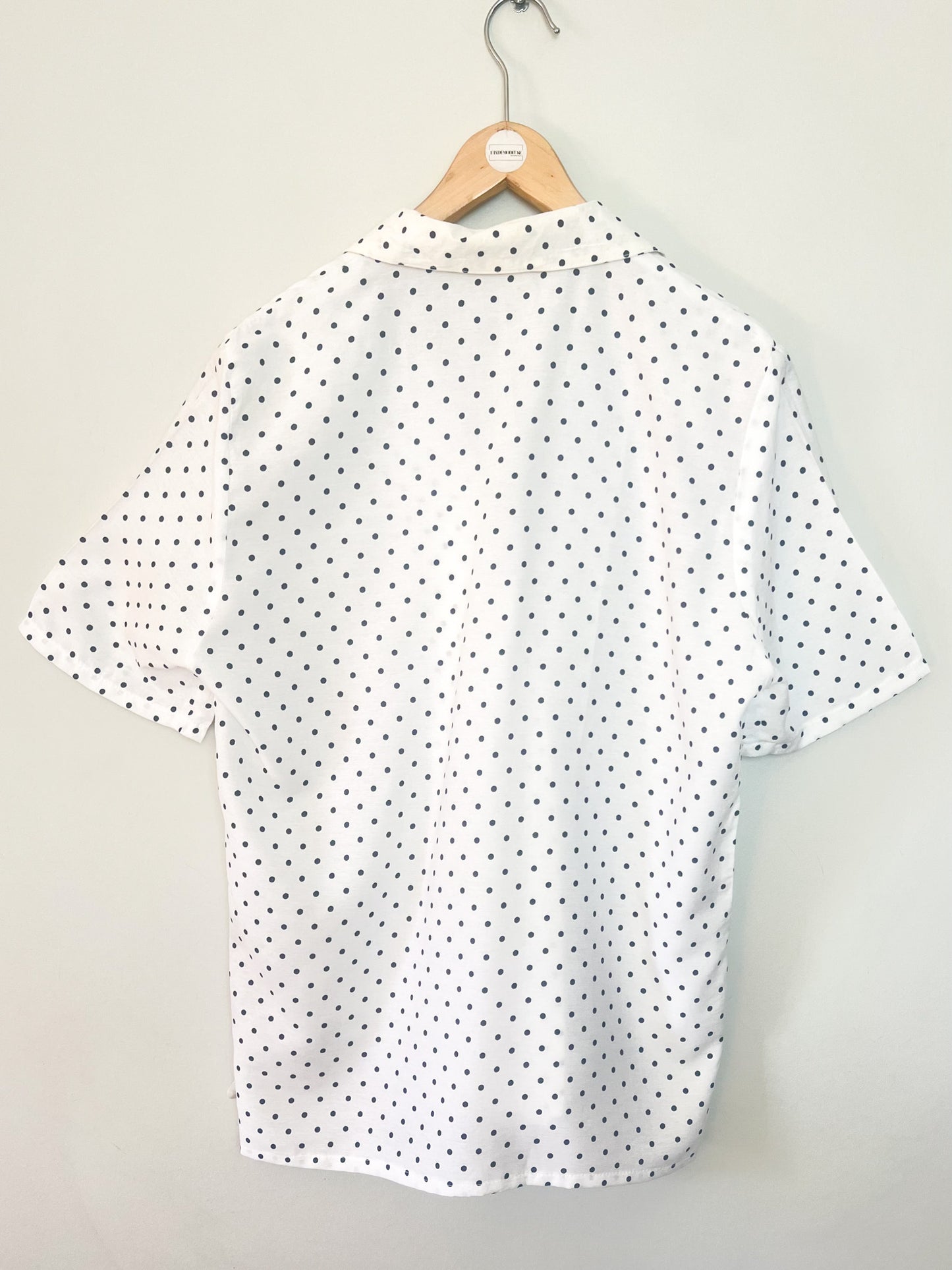 Veste Blazer Vintage Années 90 à Pois - Blanche & Marine - Made in France - T. 38/40