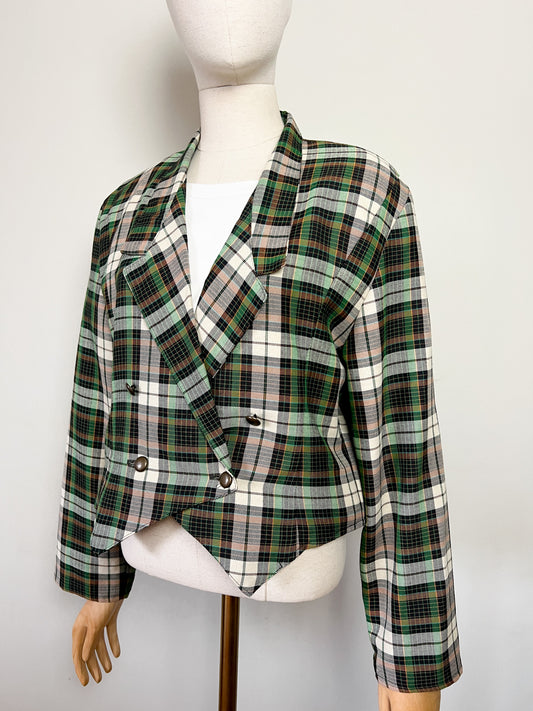Veste Courte Tartan Vintage (Vert/Brun) - Croisée Fabriquée en France - T. 40 FR