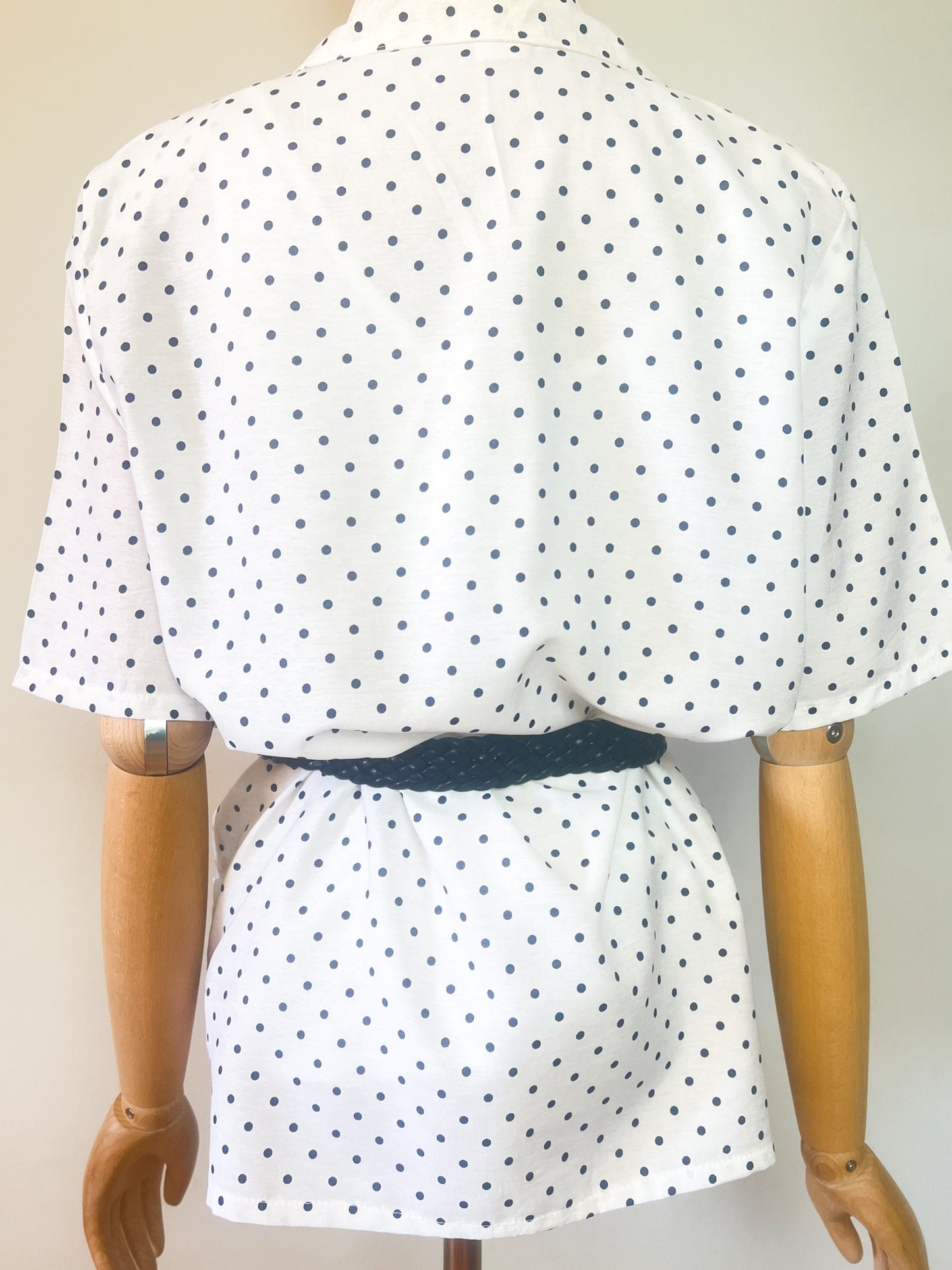 Veste Blazer Vintage Années 90 à Pois - Blanche & Marine - Made in France - T. 38/40