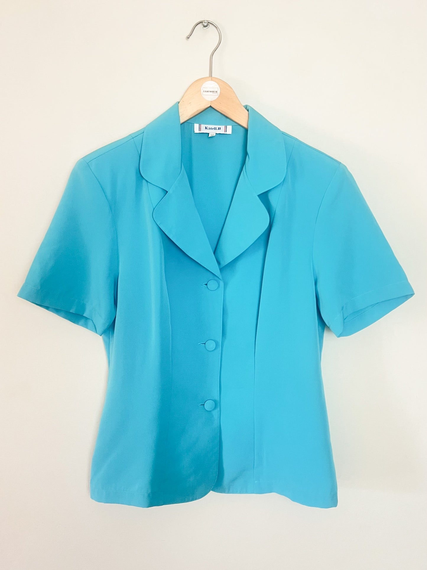 Veste-Chemisier Vintage Années 90 - Bleu Turquoise - Coupe Cintrée - Katell B. T. 38