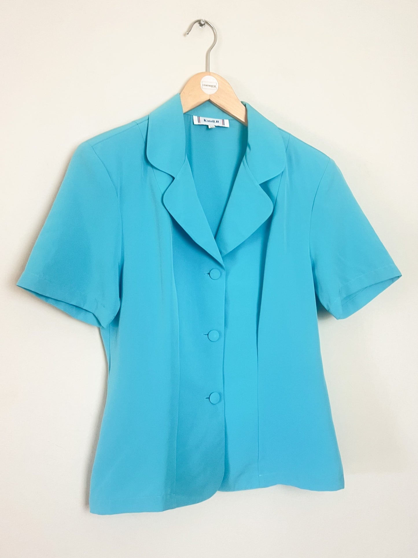 Veste-Chemisier Vintage Années 90 - Bleu Turquoise - Coupe Cintrée - Katell B. T. 38