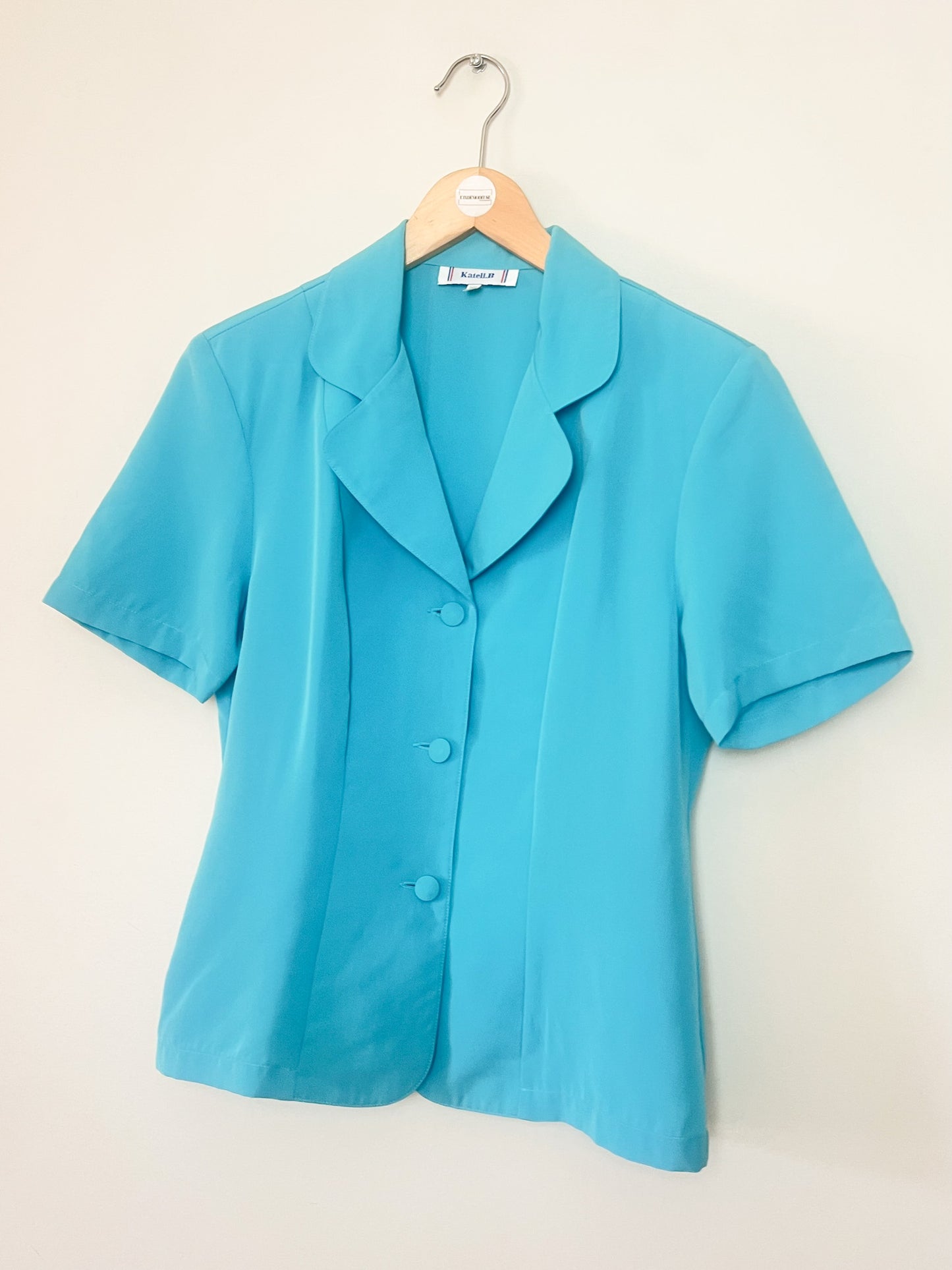 Veste-Chemisier Vintage Années 90 - Bleu Turquoise - Coupe Cintrée - Katell B. T. 38