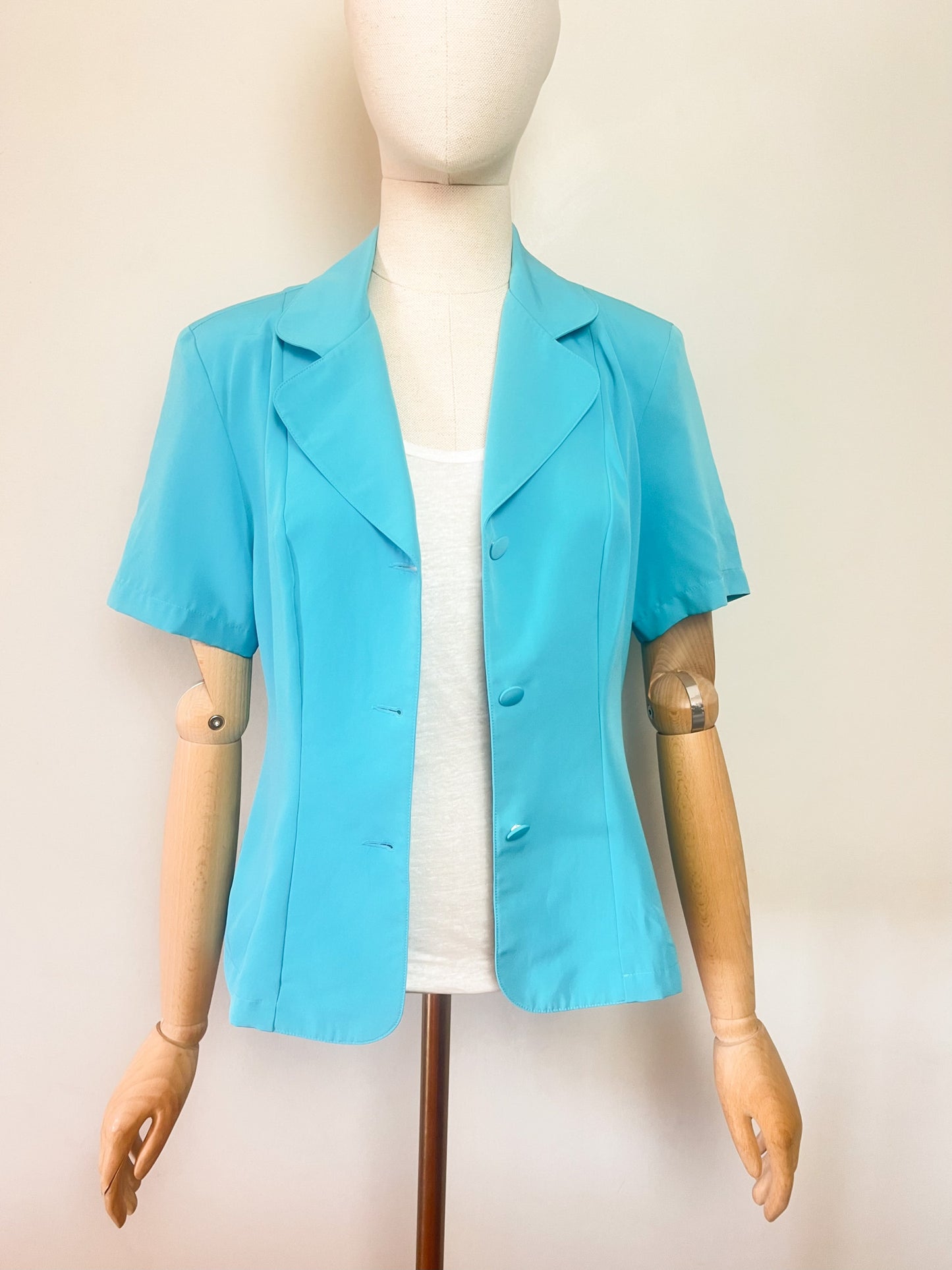 Veste-Chemisier Vintage Années 90 - Bleu Turquoise - Coupe Cintrée - Katell B. T. 38