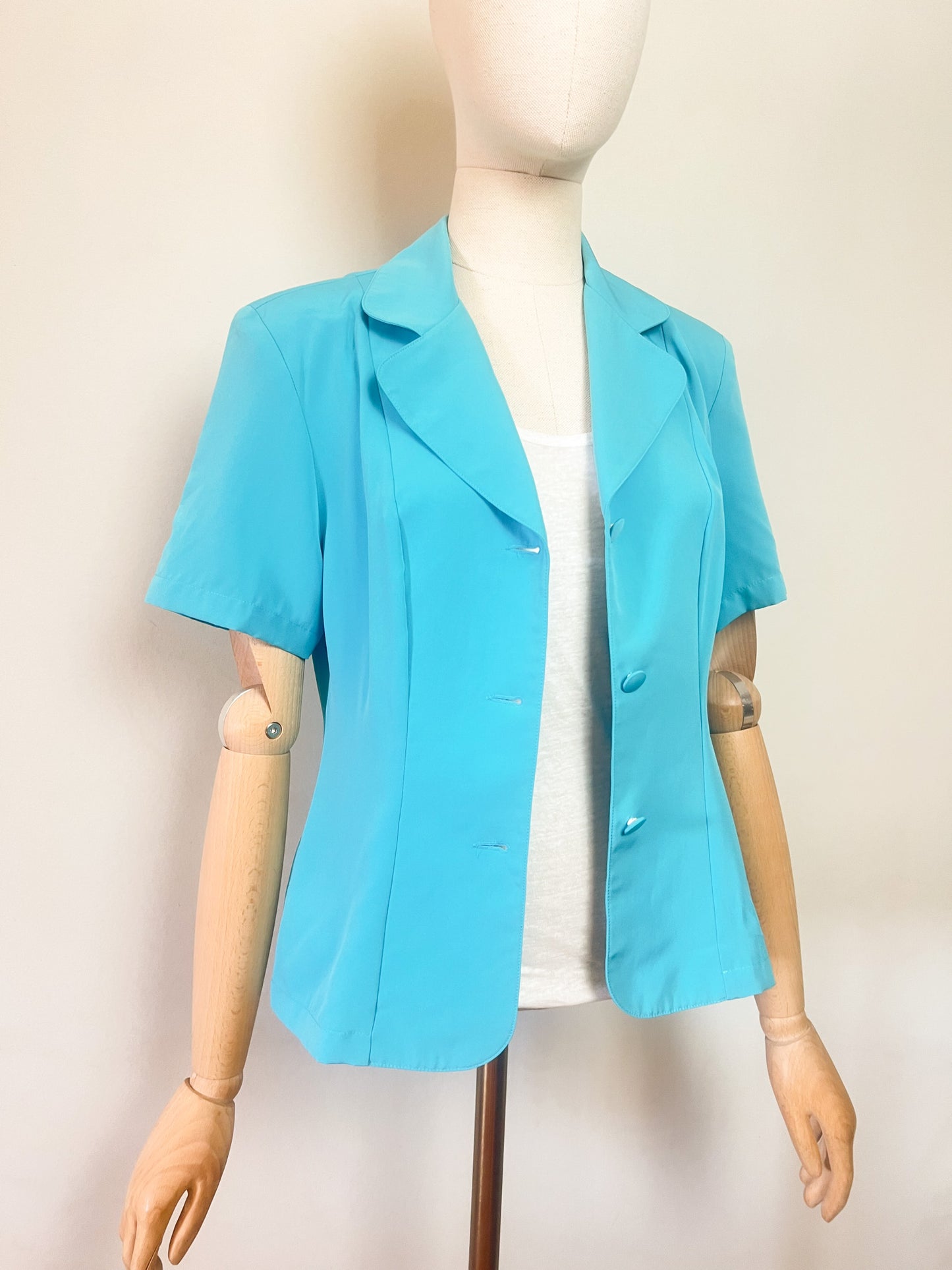 Veste-Chemisier Vintage Années 90 - Bleu Turquoise - Coupe Cintrée - Katell B. T. 38