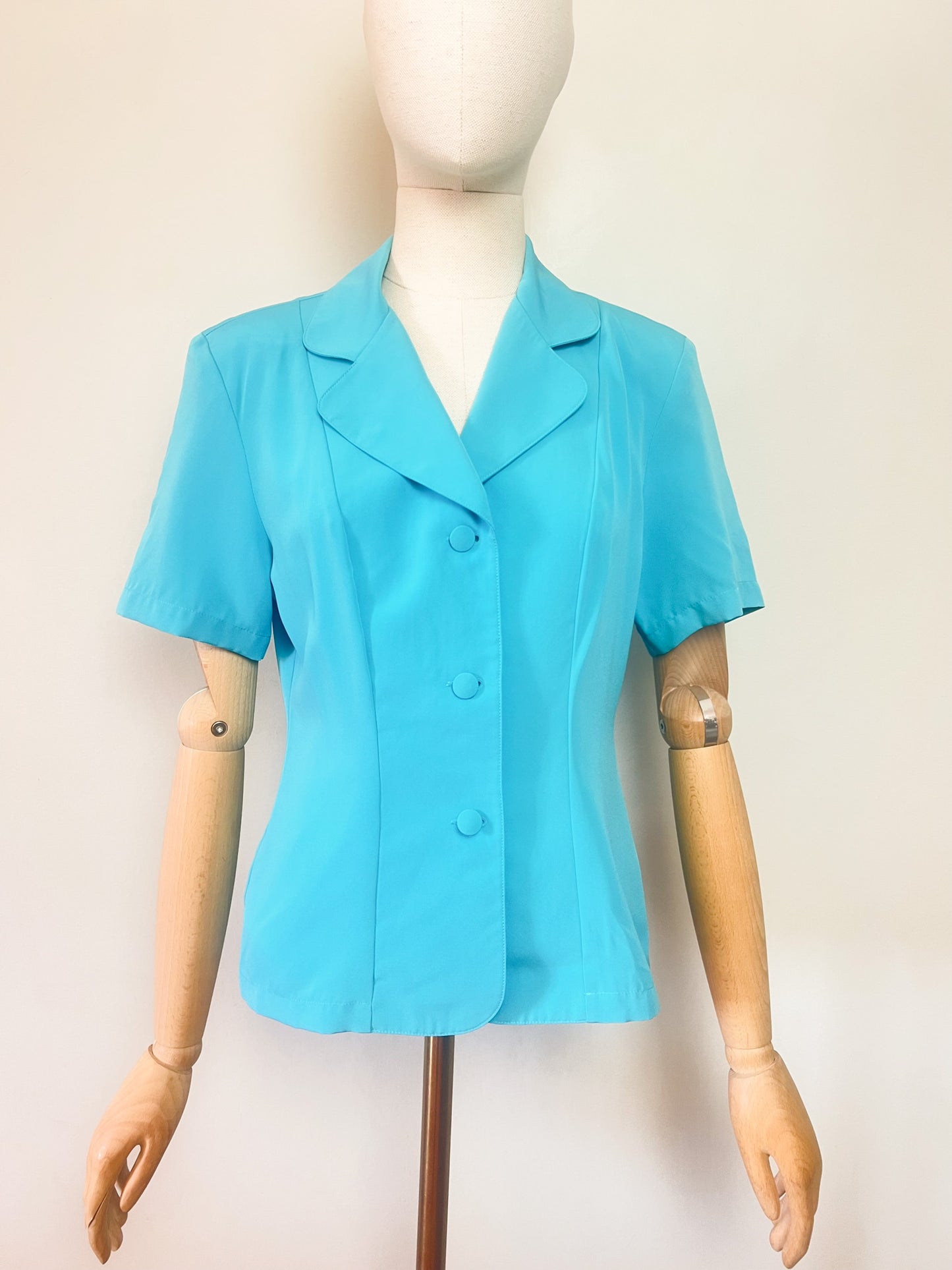 Veste-Chemisier Vintage Années 90 - Bleu Turquoise - Coupe Cintrée - Katell B. T. 38