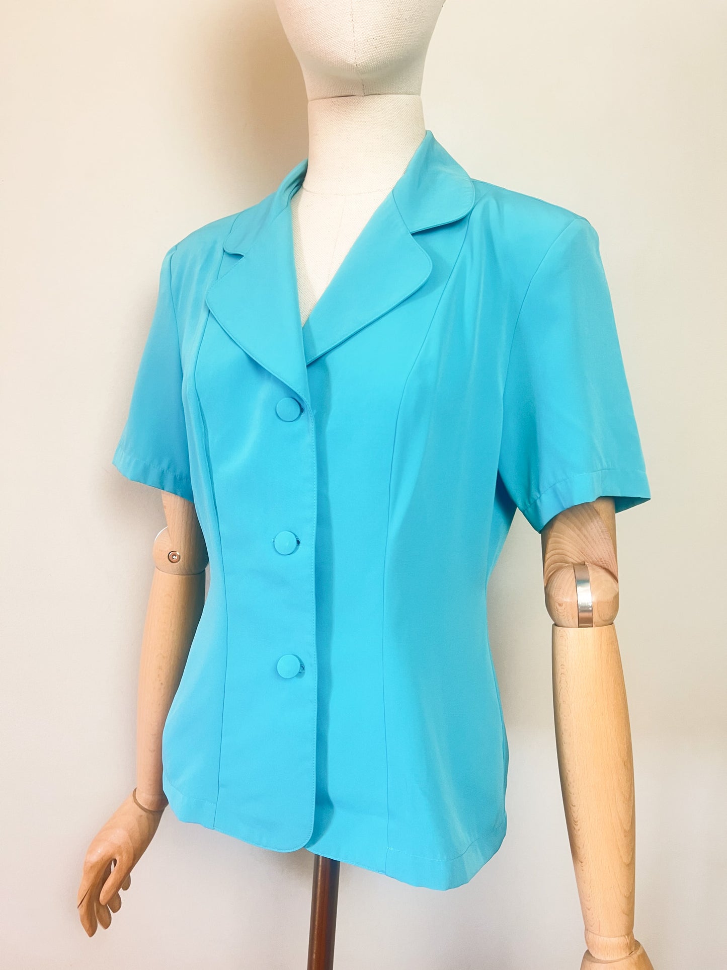 Veste-Chemisier Vintage Années 90 - Bleu Turquoise - Coupe Cintrée - Katell B. T. 38