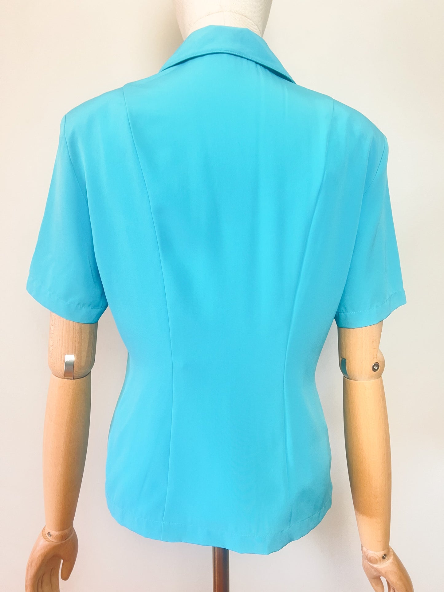 Veste-Chemisier Vintage Années 90 - Bleu Turquoise - Coupe Cintrée - Katell B. T. 38