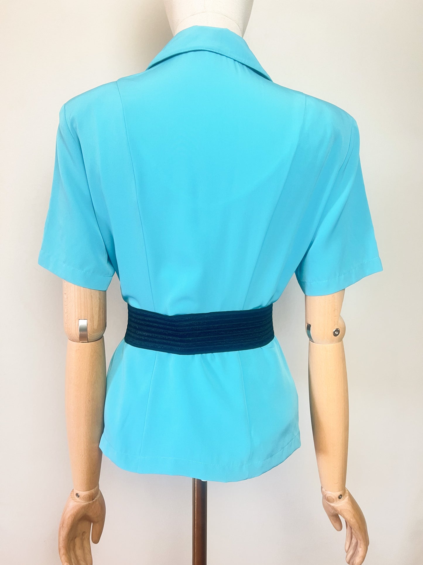 Veste-Chemisier Vintage Années 90 - Bleu Turquoise - Coupe Cintrée - Katell B. T. 38