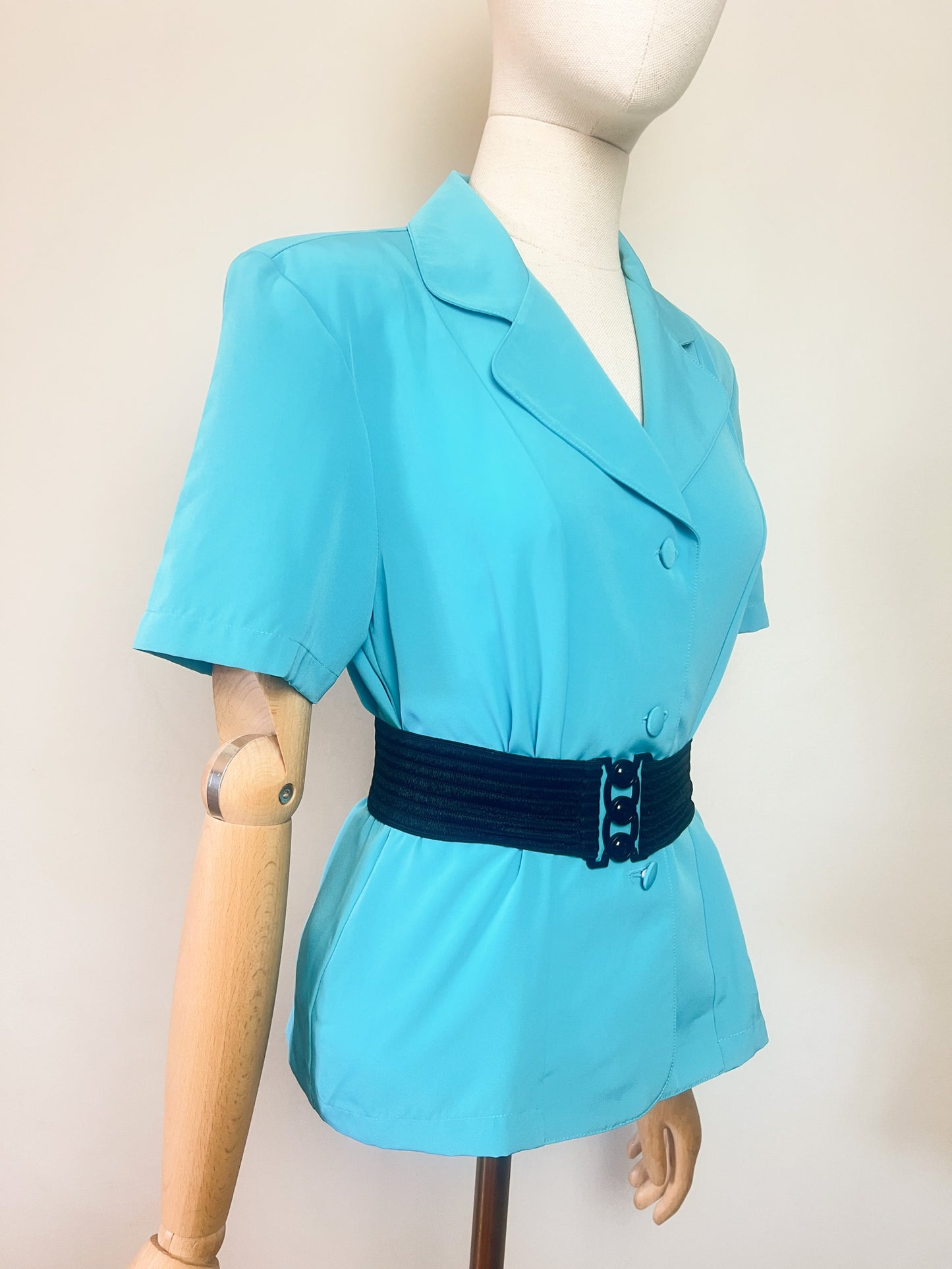 Veste-Chemisier Vintage Années 90 - Bleu Turquoise - Coupe Cintrée - Katell B. T. 38