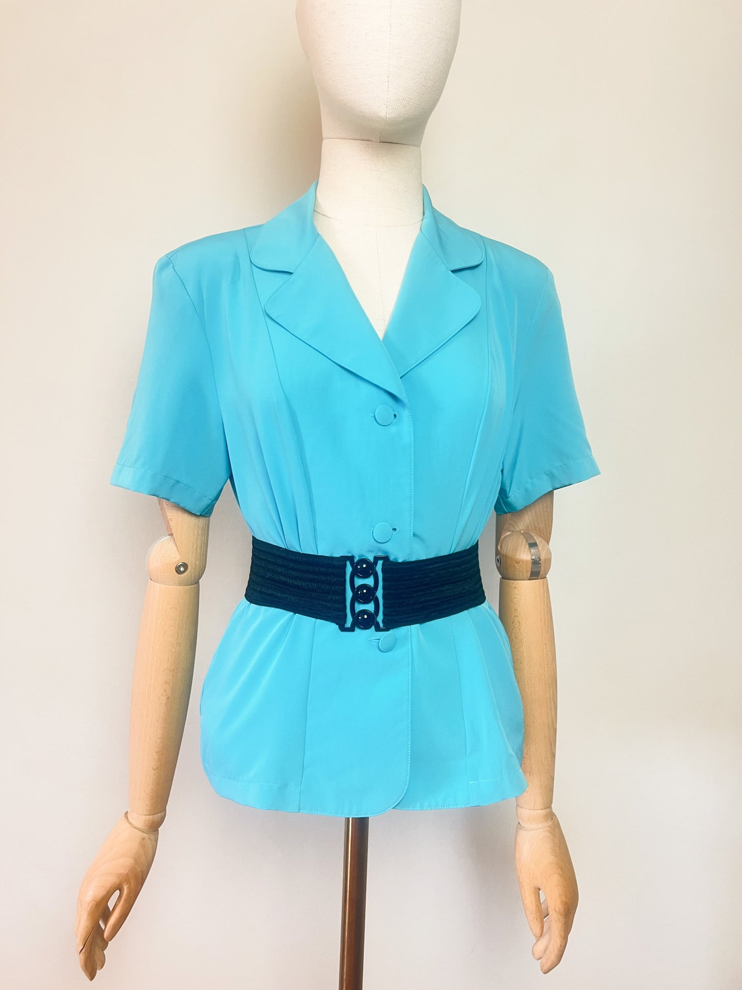 Veste-Chemisier Vintage Années 90 - Bleu Turquoise - Coupe Cintrée - Katell B. T. 38