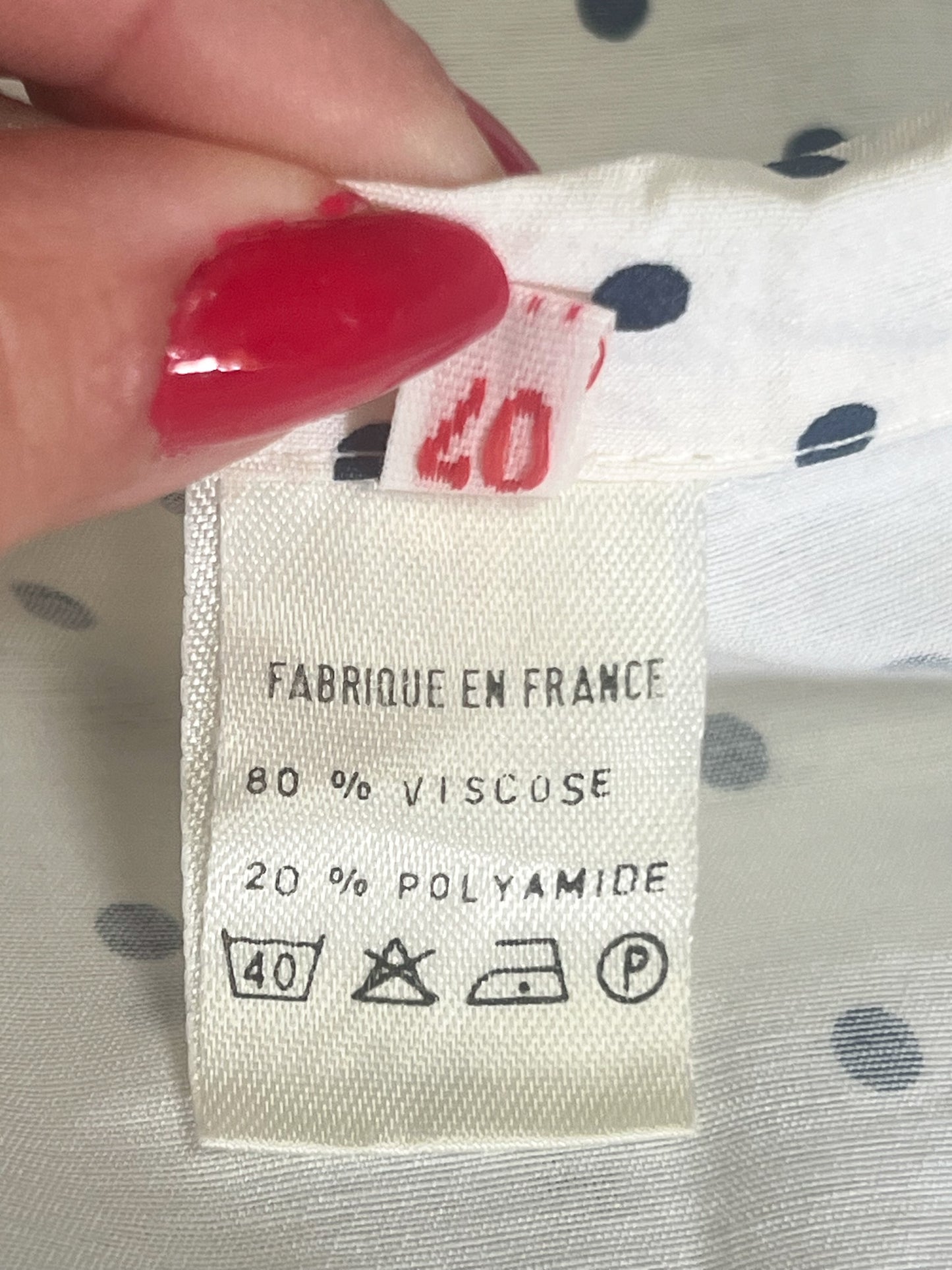 Veste Blazer Vintage Années 90 à Pois - Blanche & Marine - Made in France - T. 38/40