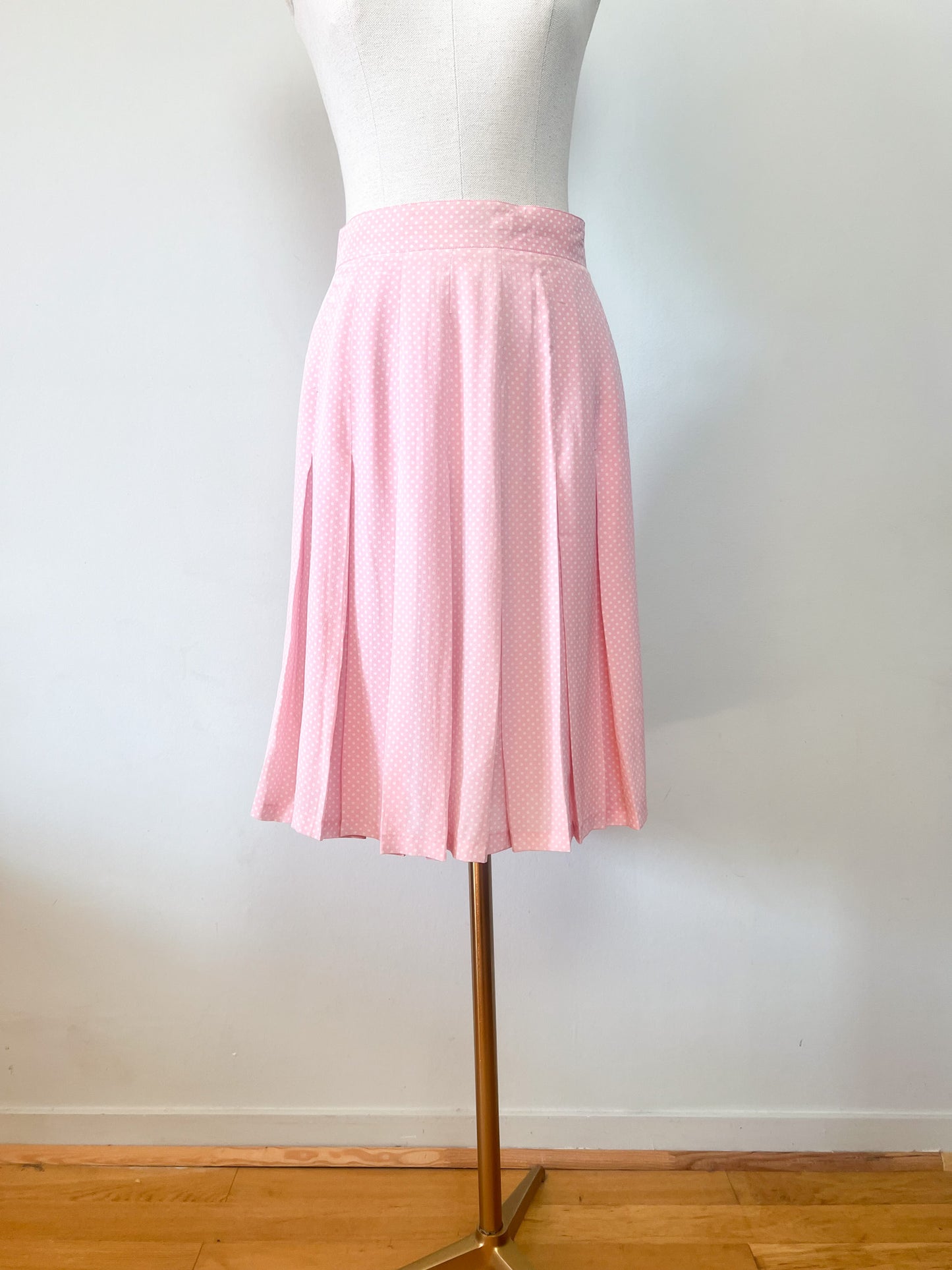 Jupe Pois Vintage Années 80 - Rose à Pois Blancs - Soie - Georges Rech - T. 40/42