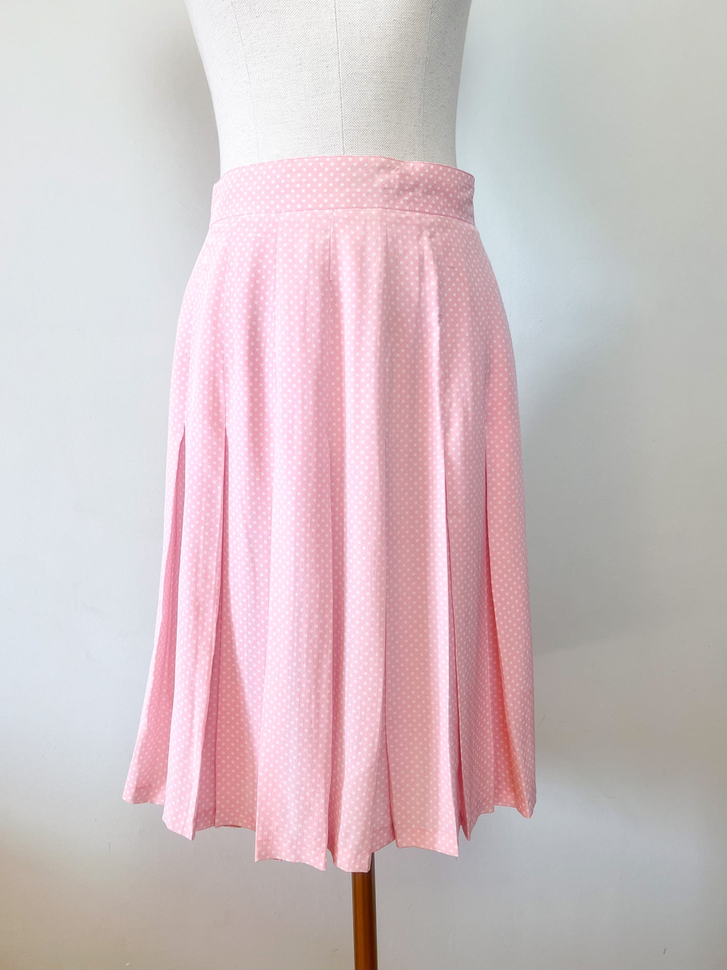 Jupe Pois Vintage Années 80 - Rose à Pois Blancs - Soie - Georges Rech - T. 40/42