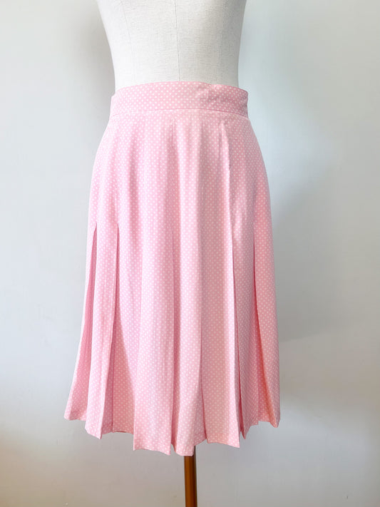 Jupe Pois Vintage Années 80 - Rose à Pois Blancs - Soie - Georges Rech - T. 40/42