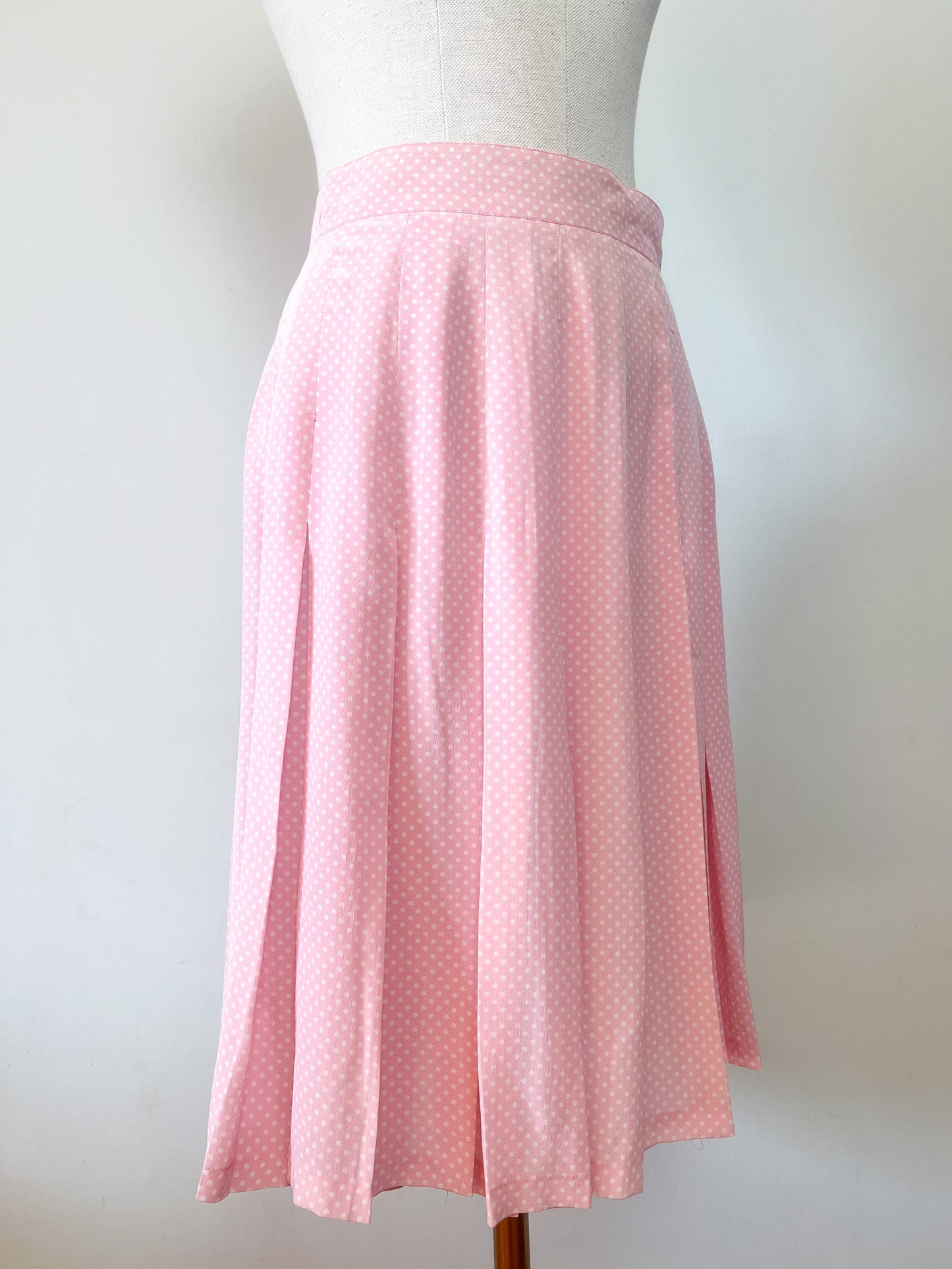 Jupe Pois Vintage Années 80 - Rose à Pois Blancs - Soie - Georges Rech - T. 40/42