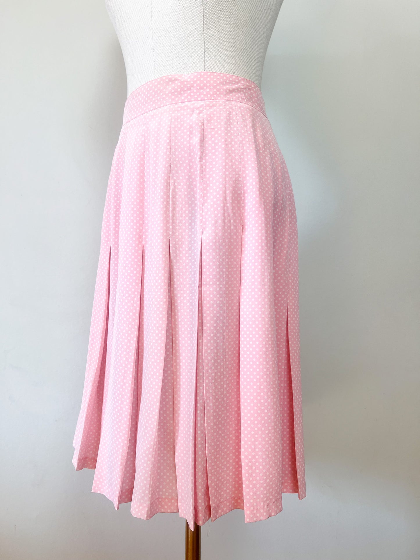 Jupe Pois Vintage Années 80 - Rose à Pois Blancs - Soie - Georges Rech - T. 40/42