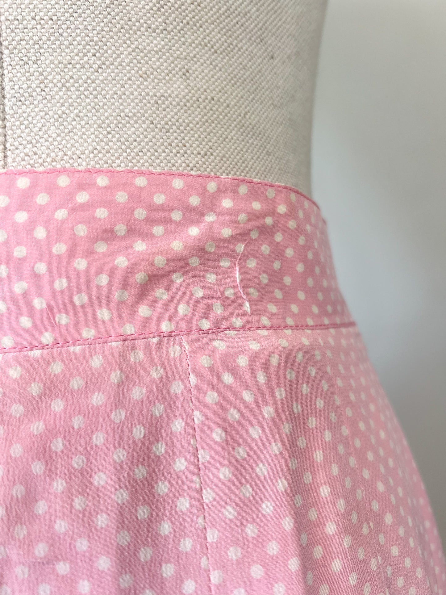 Jupe Pois Vintage Années 80 - Rose à Pois Blancs - Soie - Georges Rech - T. 40/42