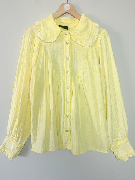 Chemise col Claudine jaune en coton #chemises #colclaudine