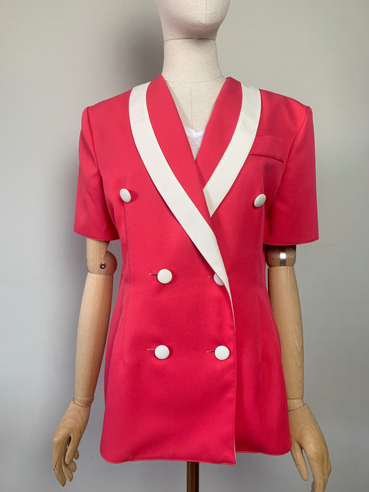 Veste croisée manches courtes rose et blanche vintage