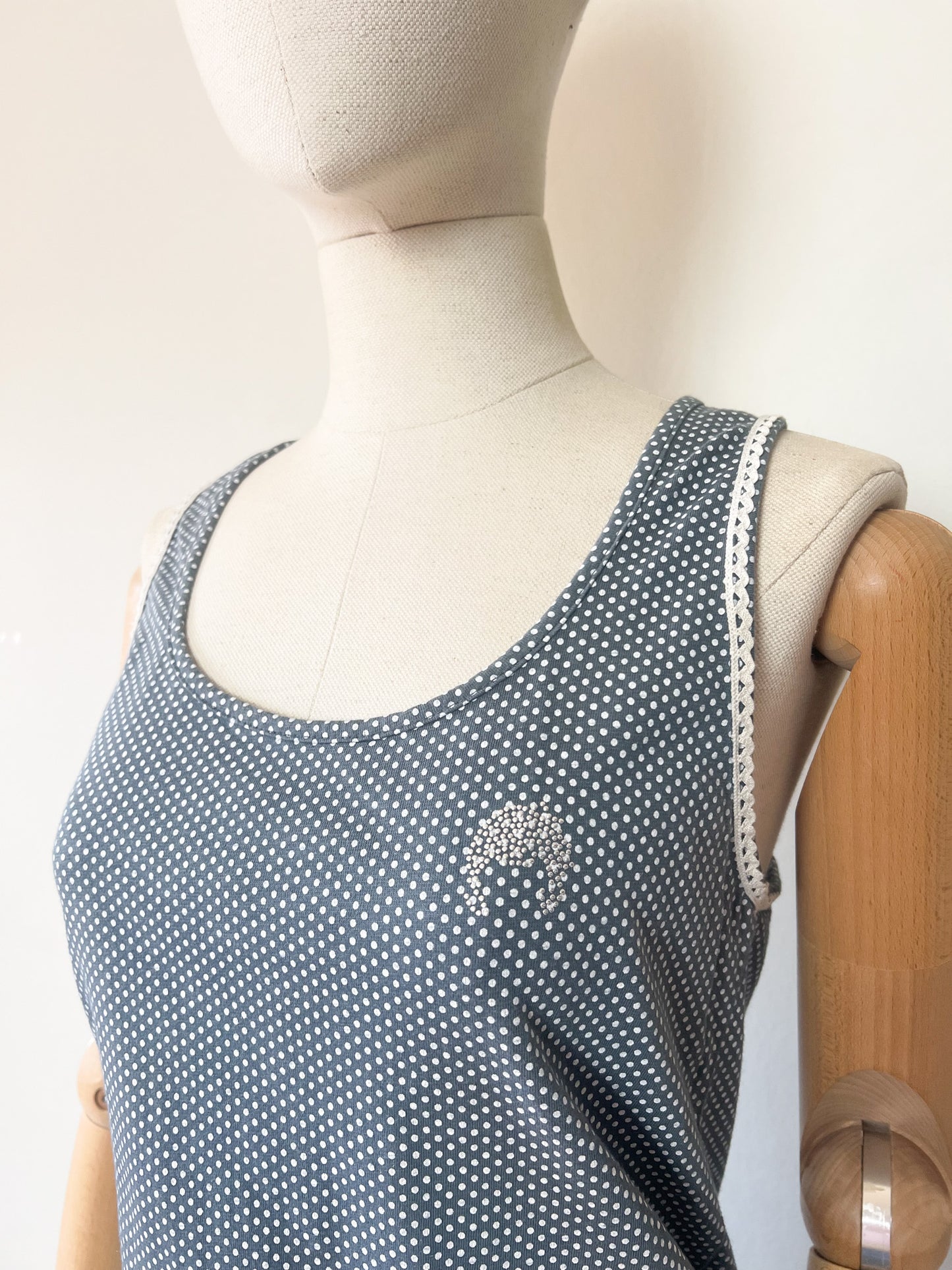 Robe Maxi - Gris à Pois Blancs - 100% Coton - Dolores Promesas T 36/38