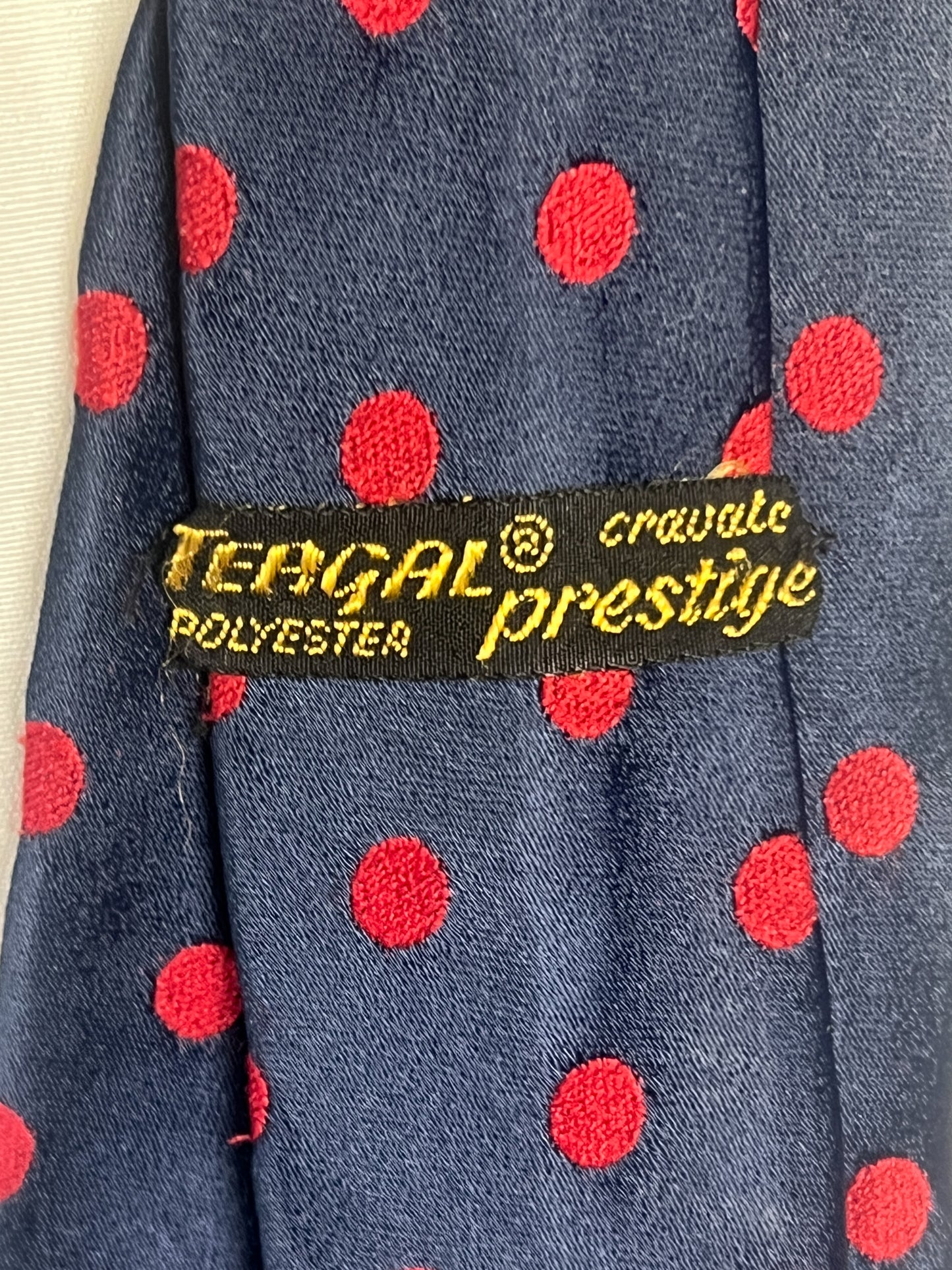 Cravate Vintage Classique à Pois - Bleu Marine & Rouge - Polyester Années 80/90