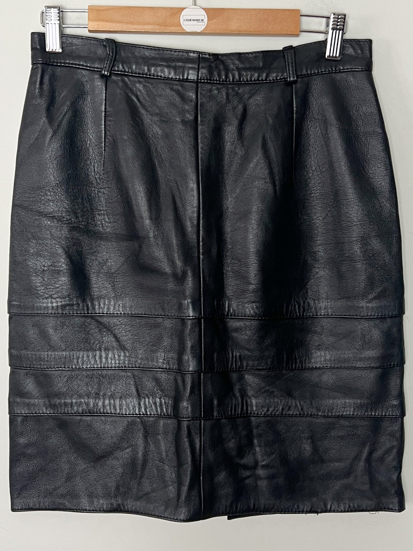 Jupe Courte Cuir Véritable Noir - Détail Nœud Structuré - T. M (38) - Artisanat Italien