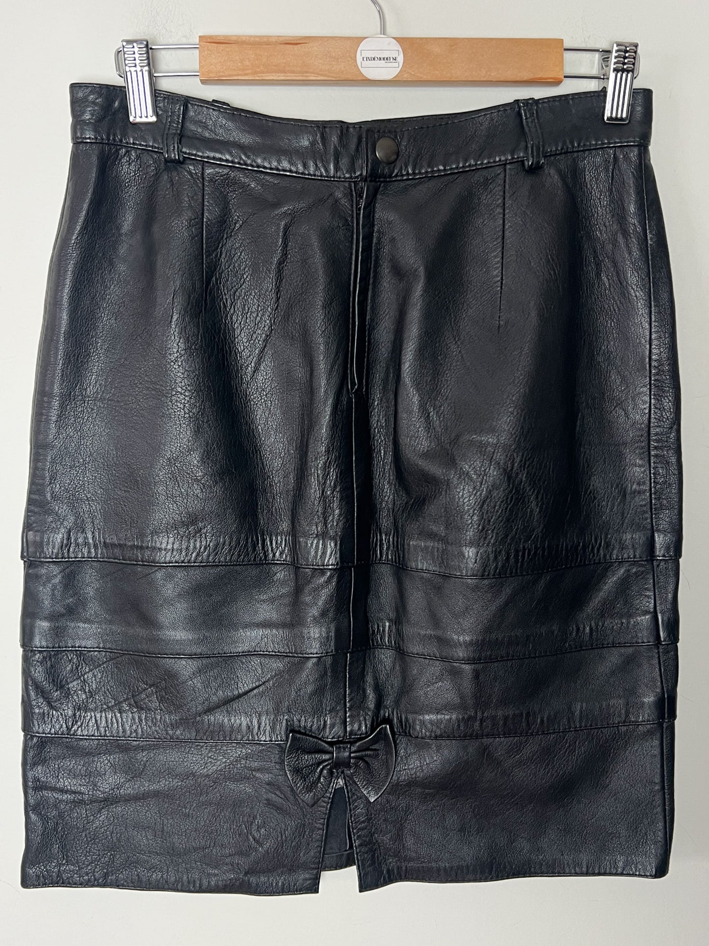 Jupe Courte Cuir Véritable Noir - Détail Nœud Structuré - T. M (38) - Artisanat Italien