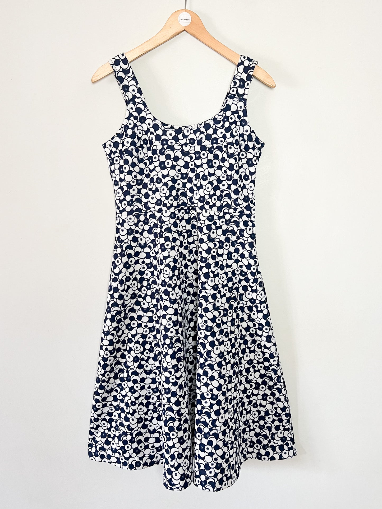 Robe Vintage Années 60/70 - Imprimé Graphique Marine & Crème - Coupe Trapèze - T.36