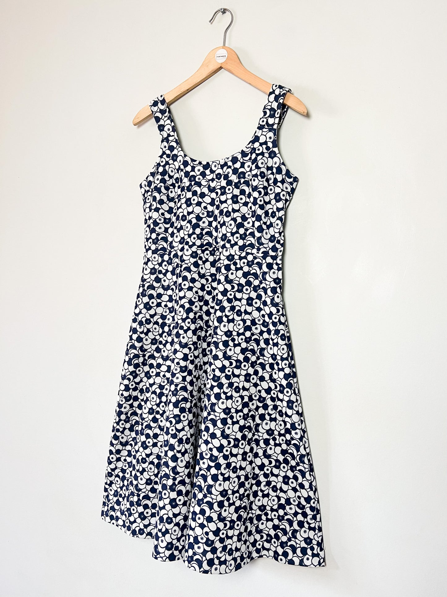 Robe Vintage Années 60/70 - Imprimé Graphique Marine & Crème - Coupe Trapèze - T.36