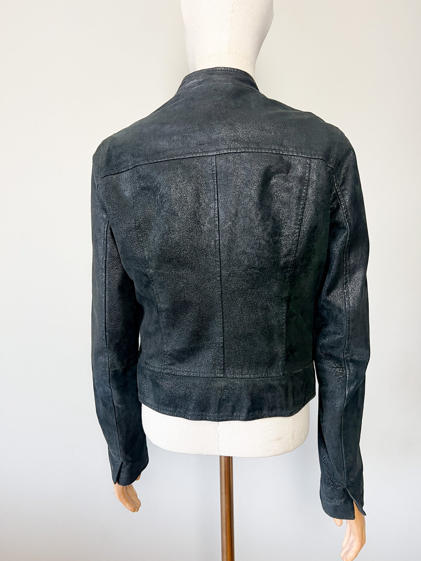 Perfecto en Cuir Véritable Noir Irisé - Coupe Cintrée & Courte - T. 40 (L)
