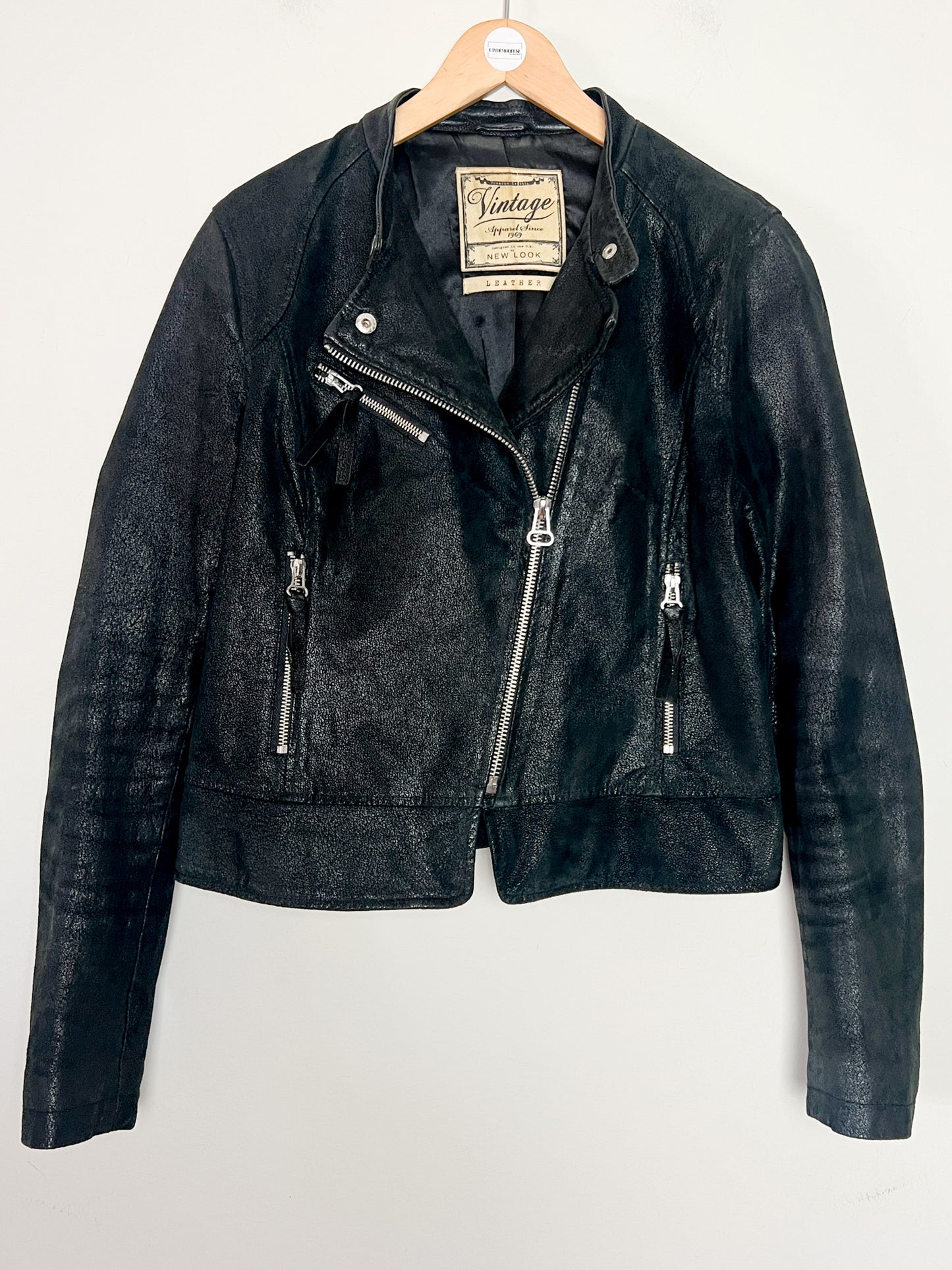 Perfecto en Cuir Véritable Noir Irisé - Coupe Cintrée & Courte - T. 40 (L)