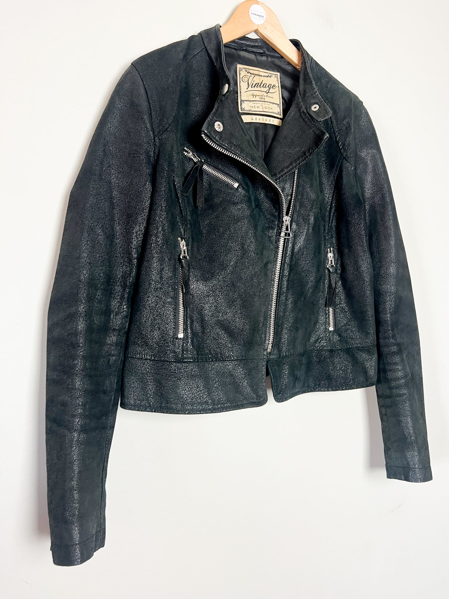 Perfecto en Cuir Véritable Noir Irisé - Coupe Cintrée & Courte - T. 40 (L)