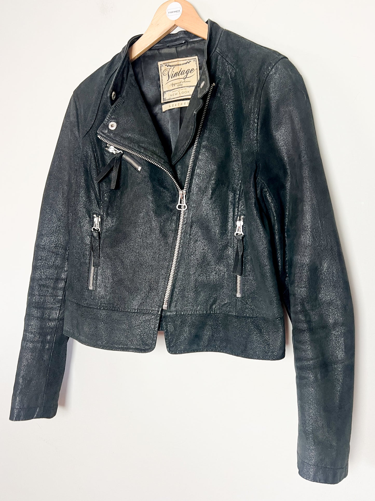 Perfecto en Cuir Véritable Noir Irisé - Coupe Cintrée & Courte - T. 40 (L)