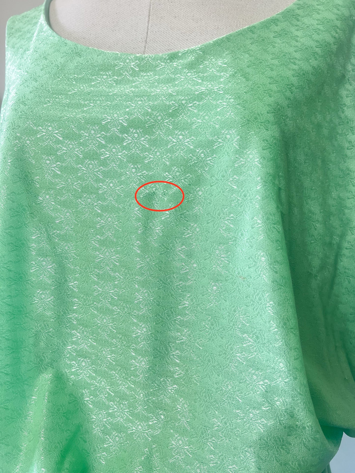 Robe Midi Vintage Années 80 Vert Menthe - Tissu Damassé Satiné - Plissé Soleil - T. 40/44