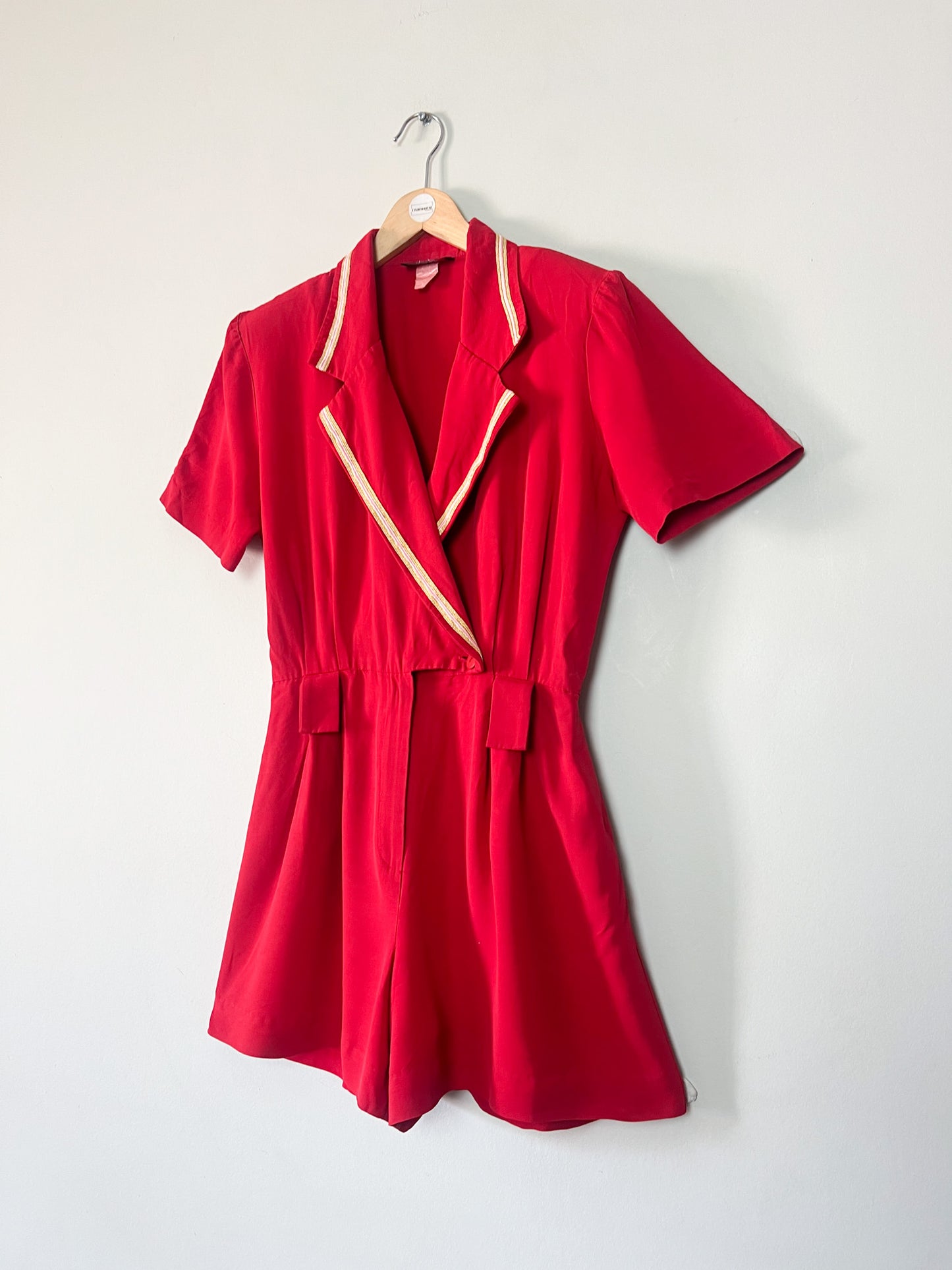 Combishort Vintage - Rouge Satiné - Détails Dorés & Roses - Couture J.S.J. - T. 36/38
