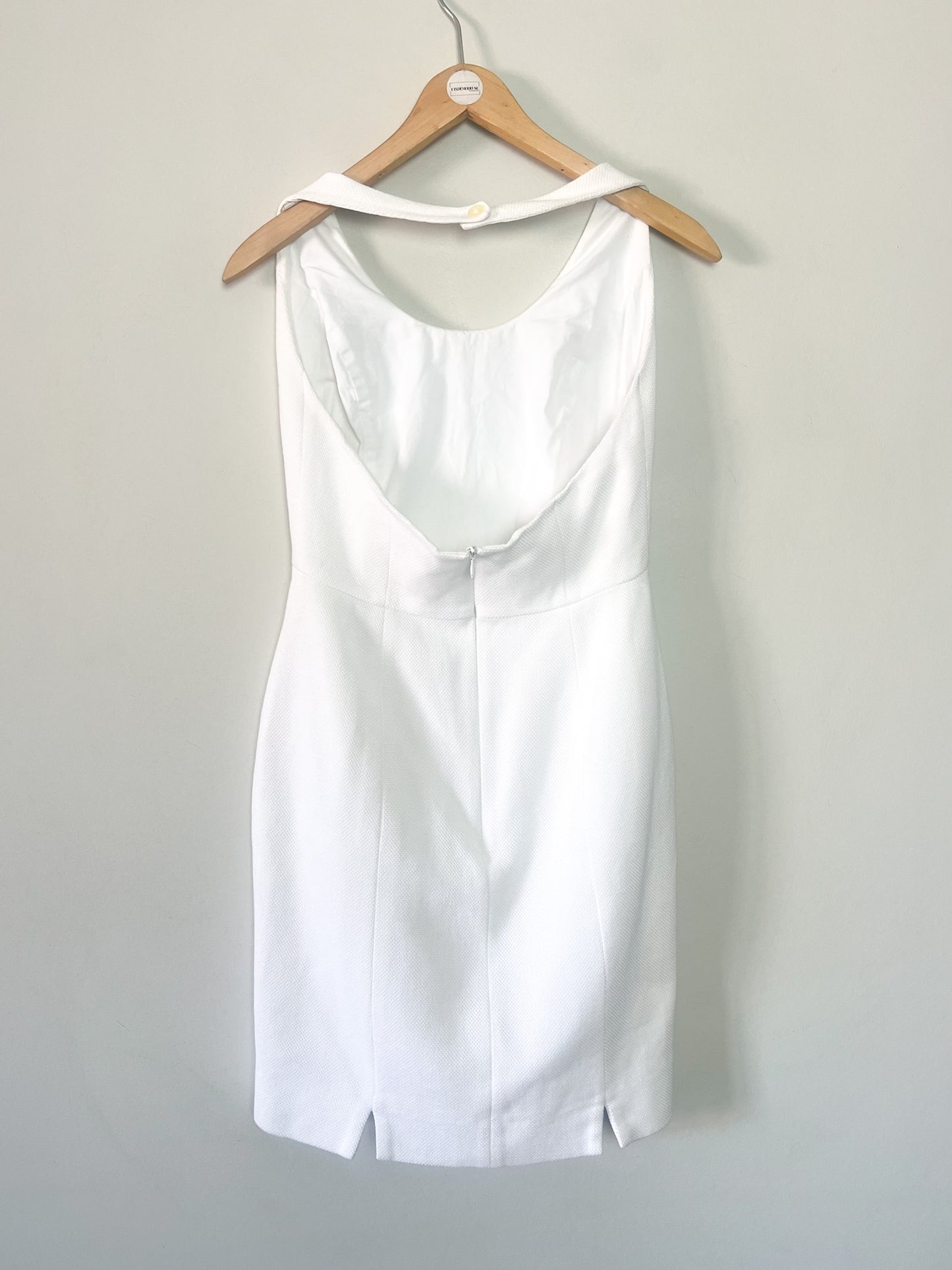 Robe Vintage Années 80/90- Dos Nu Croisé - Piqué de Coton Blanc - Cacharel Couture _T. 36