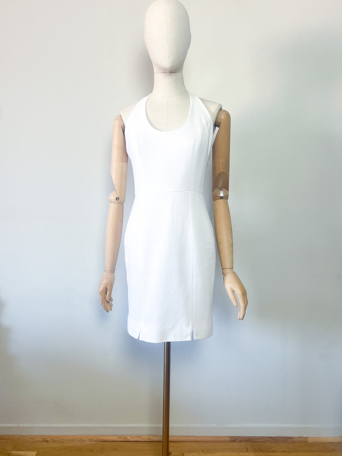 Robe Vintage Années 80/90- Dos Nu Croisé - Piqué de Coton Blanc - Cacharel Couture _T. 36