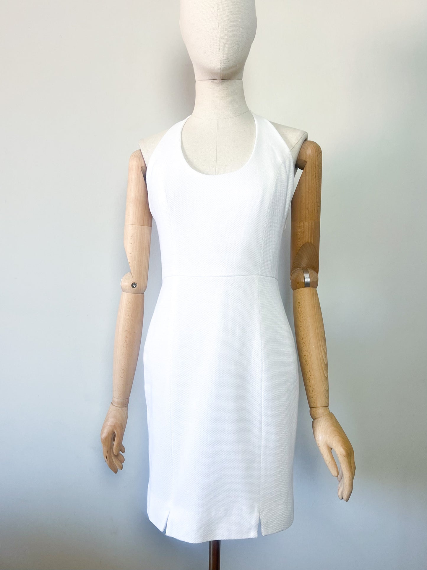 Robe Vintage Années 80/90- Dos Nu Croisé - Piqué de Coton Blanc - Cacharel Couture _T. 36